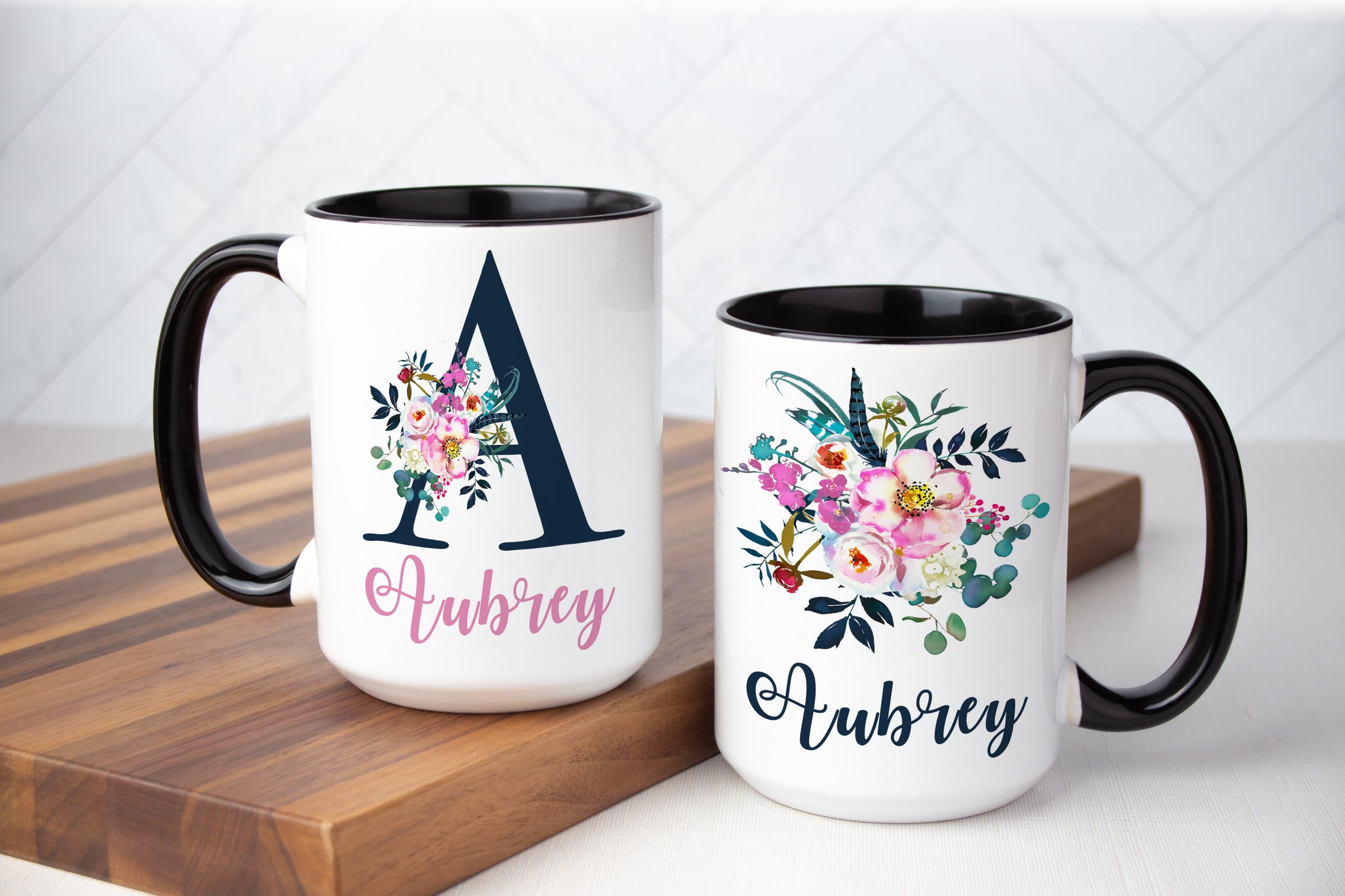 Personalized Floral Mug with Giftbox: Monogrammed Coffee Mug