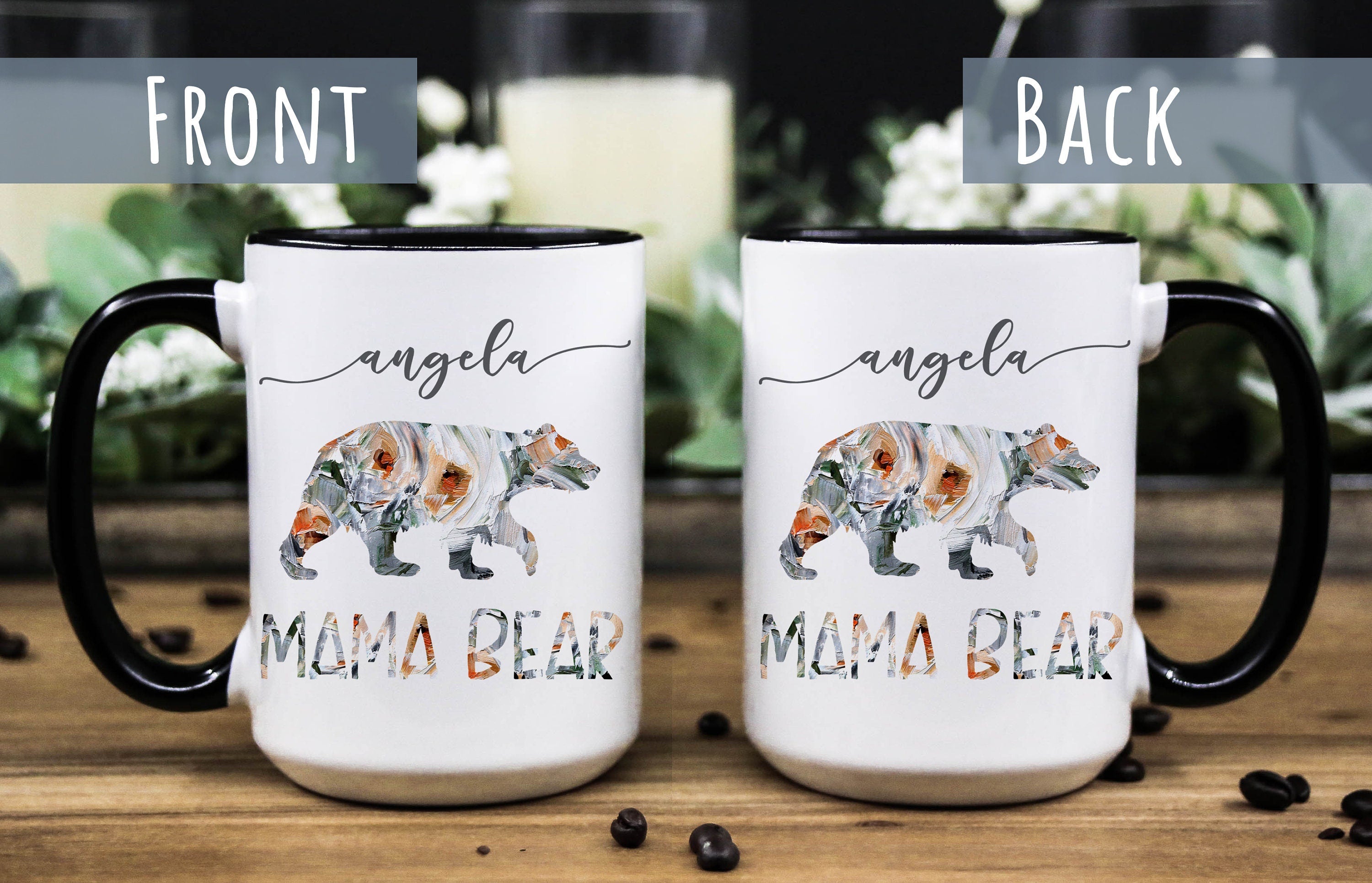 Personalized Mama Bear Mug: Floral Ceramic Coffee Mug, Multiple Sizes & Colors Available (Giftbox included)
