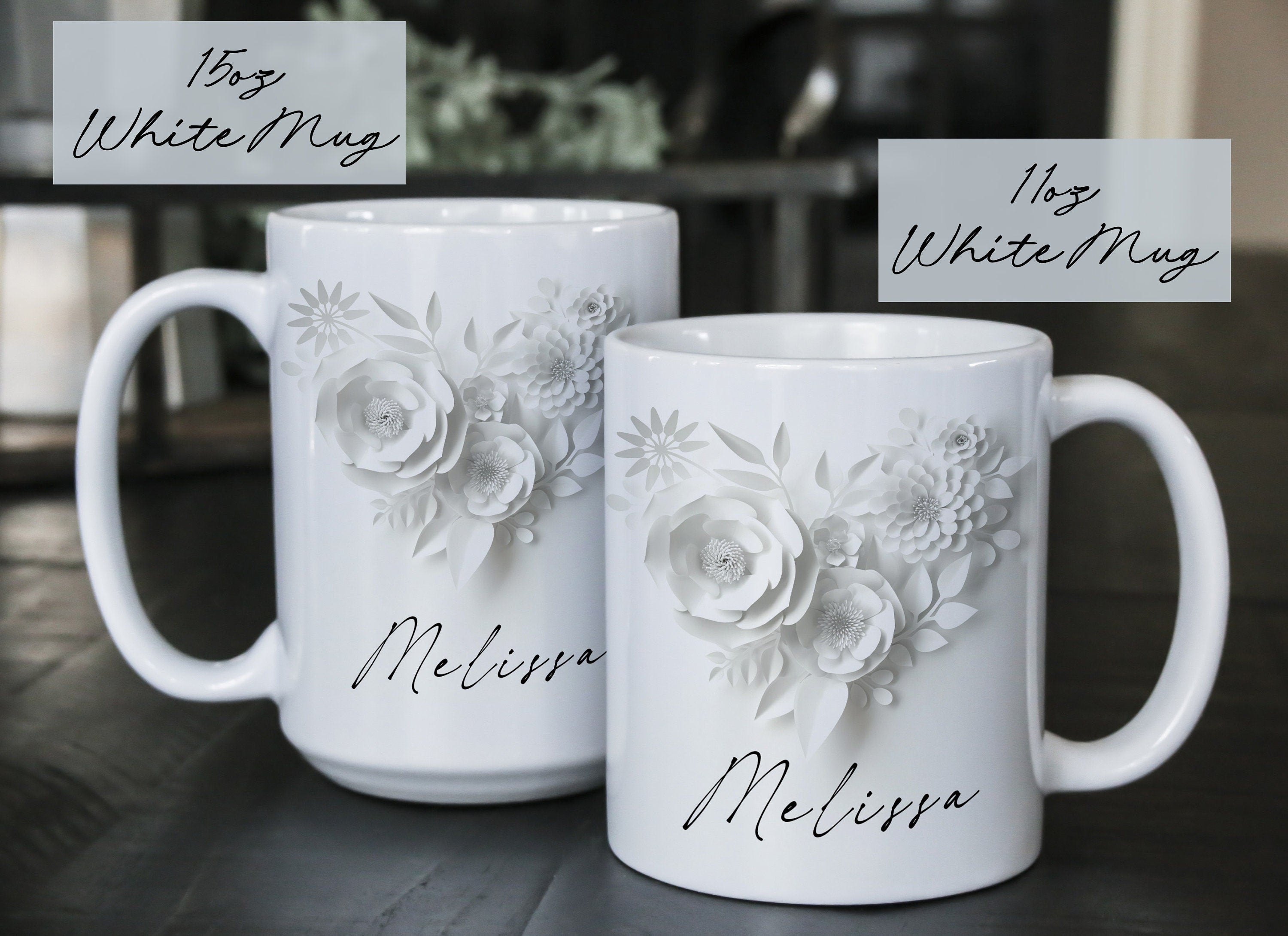 Personalized Floral Coffee Mug: Custom Wedding or Valentine's Gift