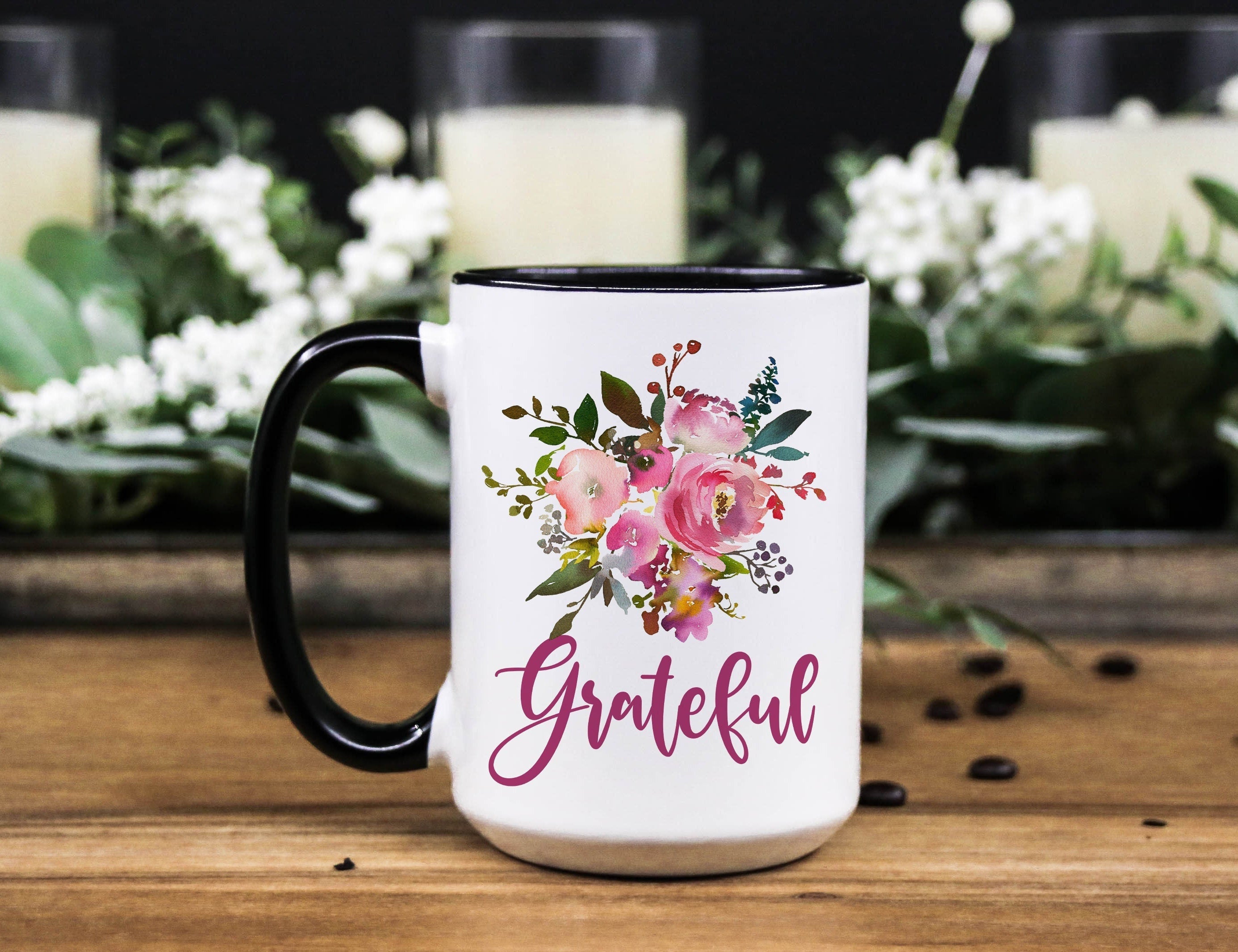 Grateful Pink Floral Coffee Mug: Inspirational Religious Gift