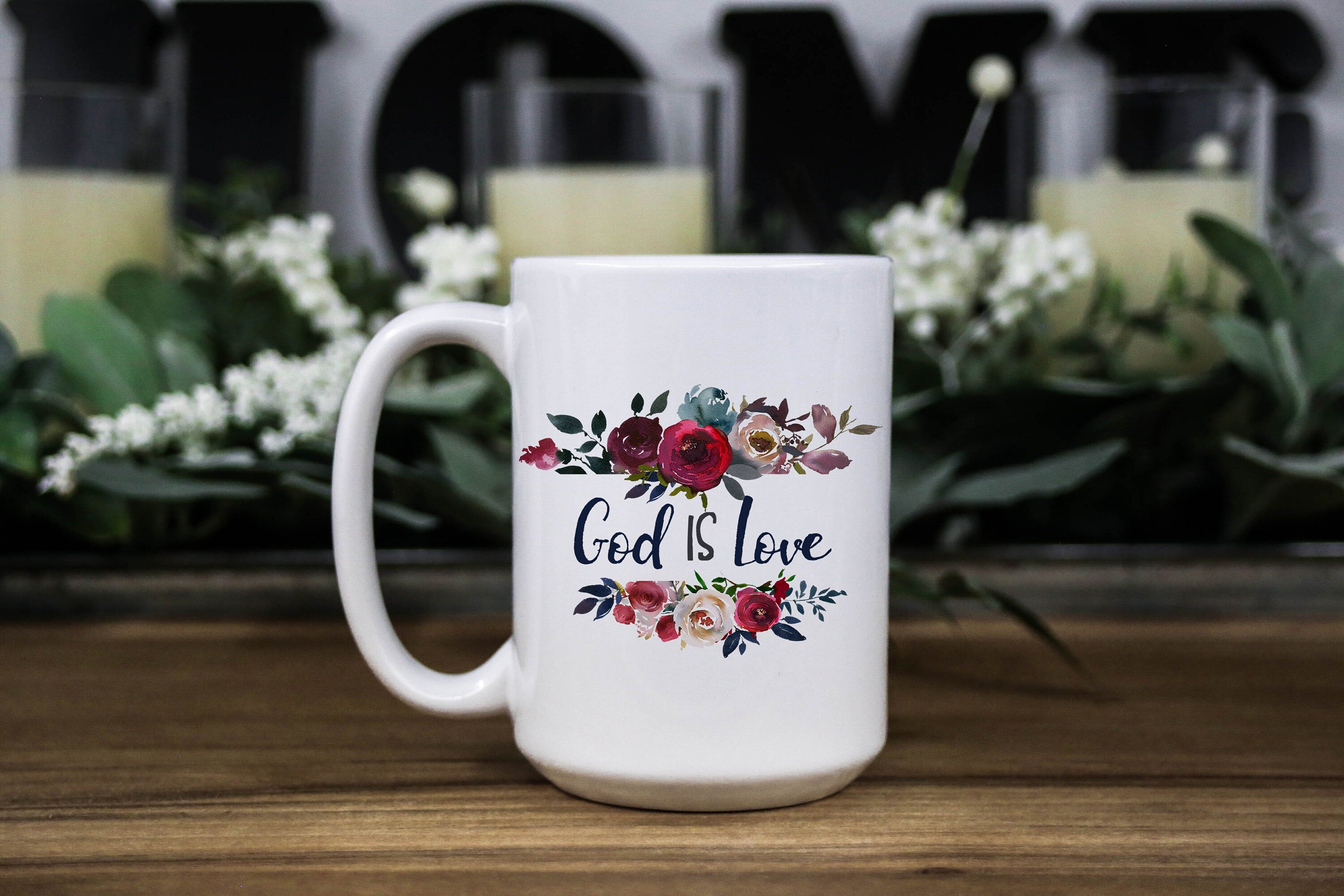 Floral 'God is Love' Coffee Mug - Inspirational Bible Quote