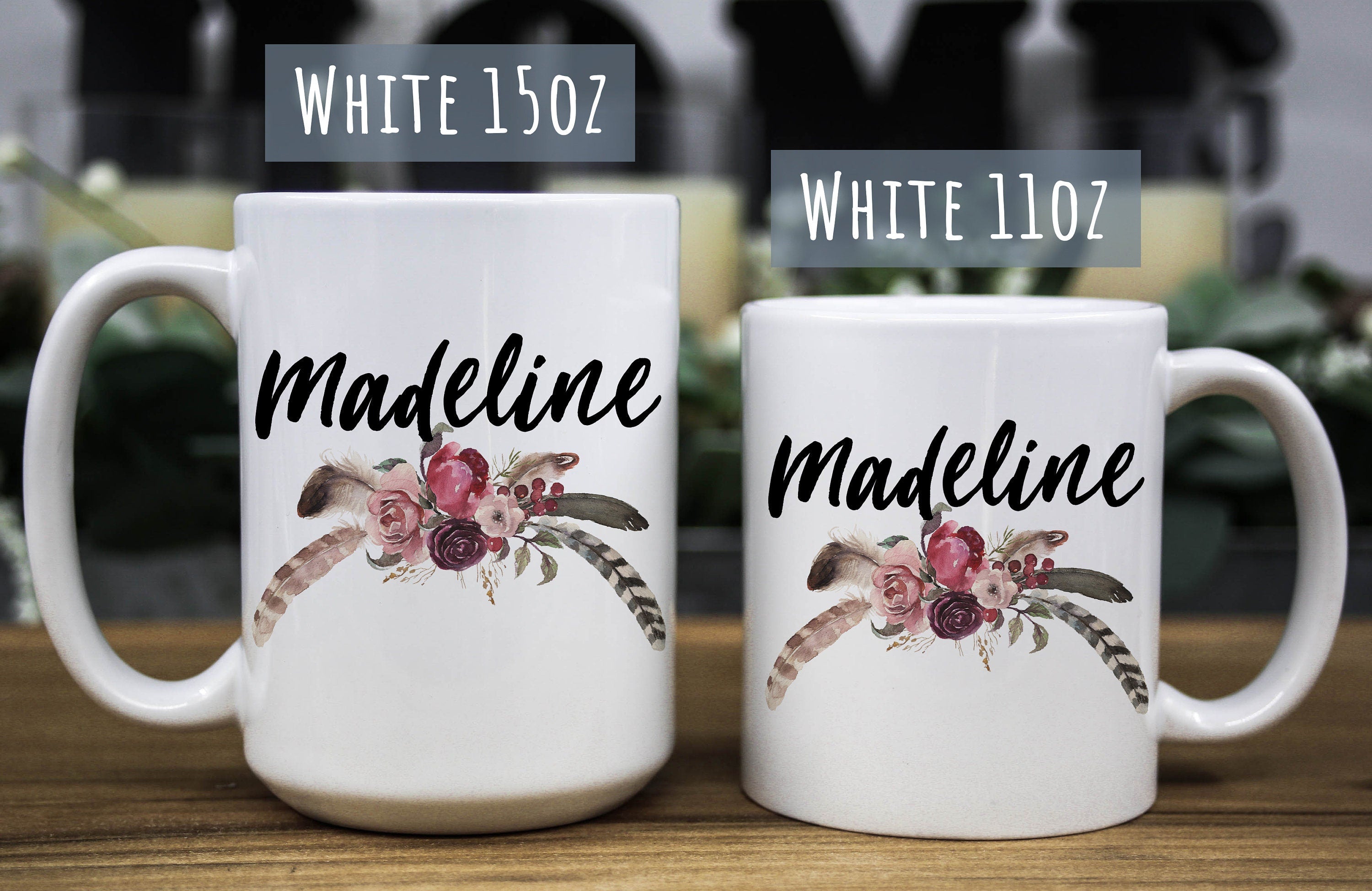 Personalized Floral Name Mug: Custom Birthday Gift