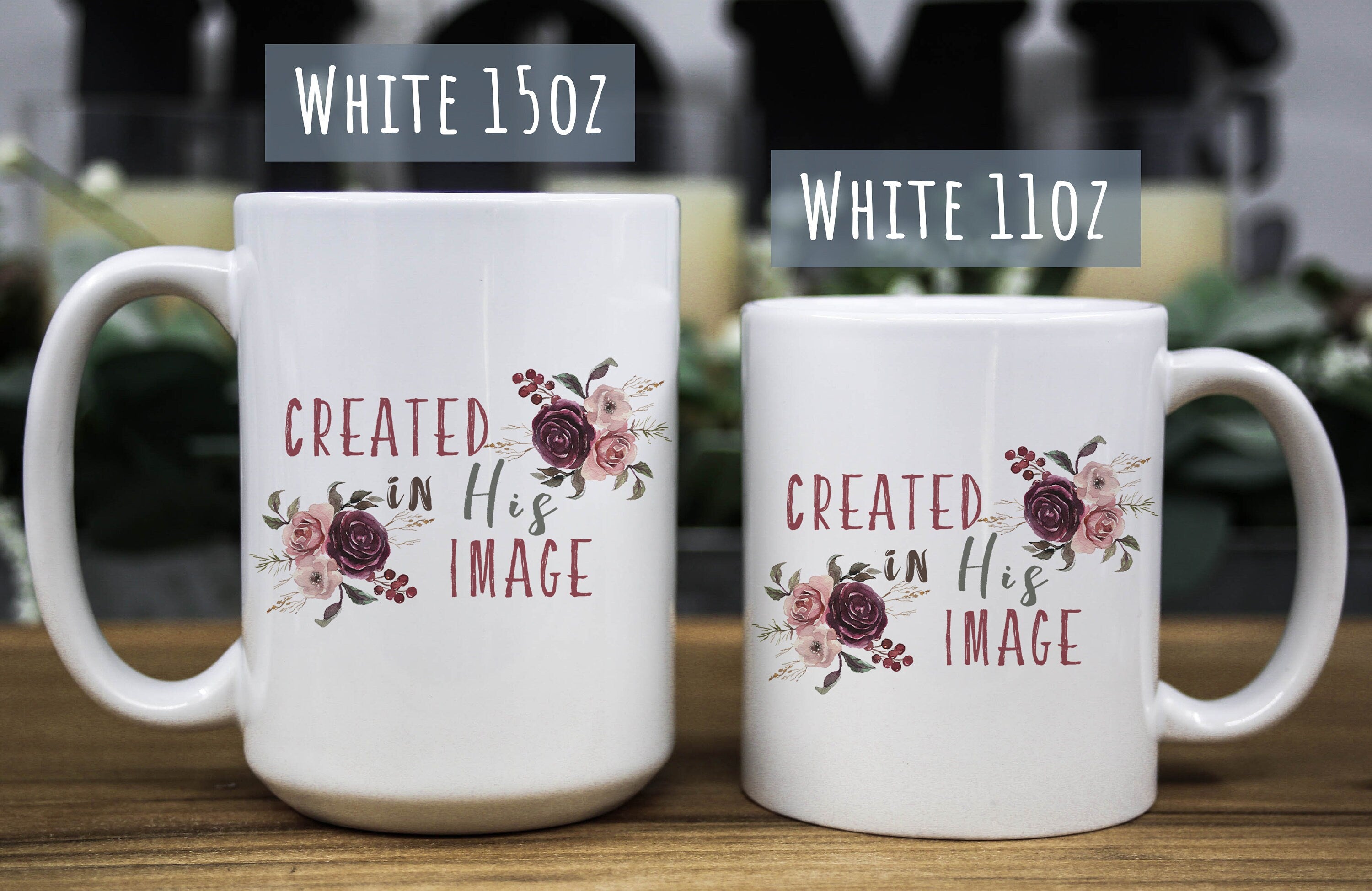 Floral Coffee Mug: "Created in His Image" Bible Verse, Christian Gift