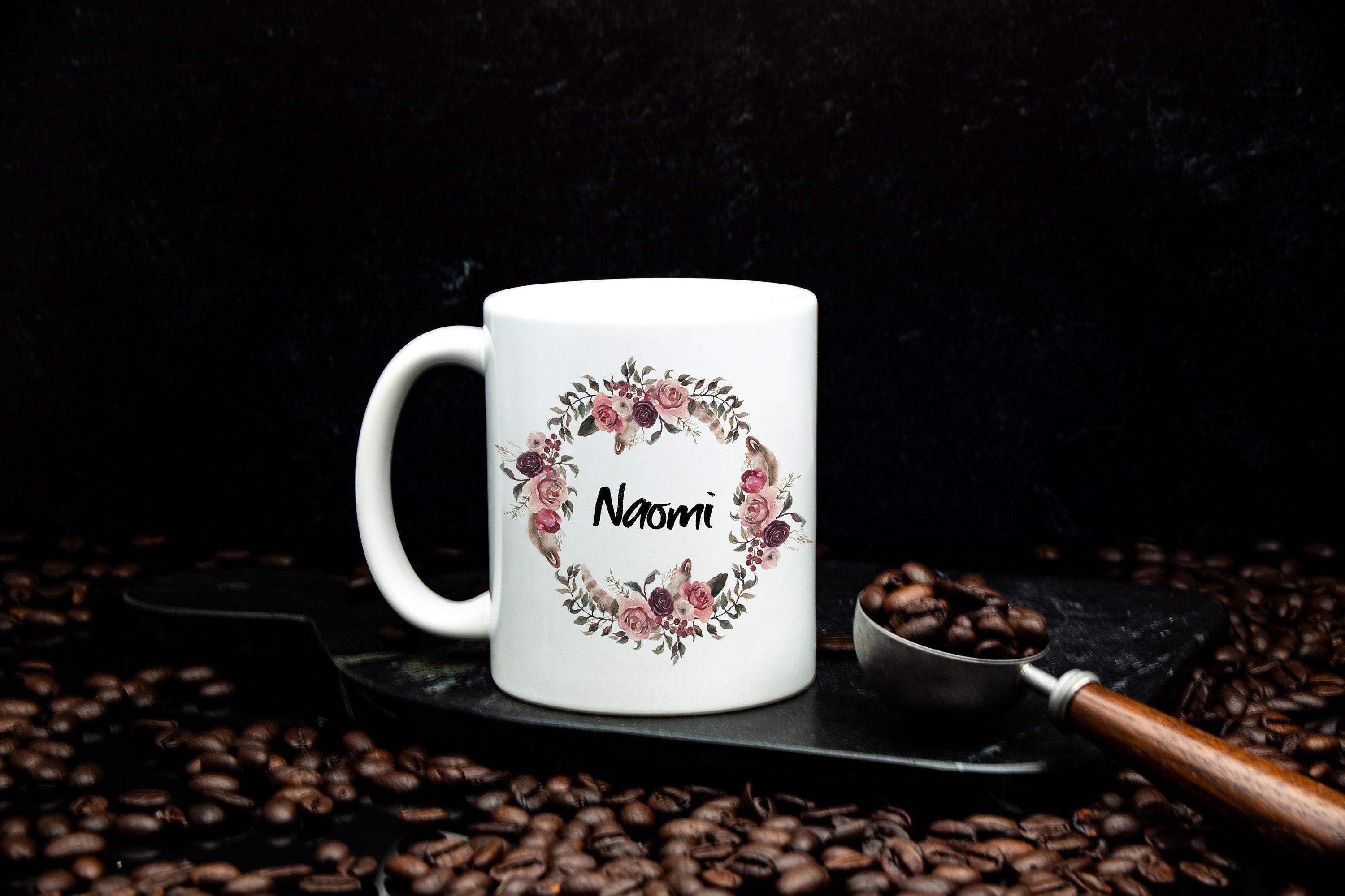 Personalized Floral Wreath Coffee Mug: Pink Mauve Ceramic Mug (11oz & 15oz)