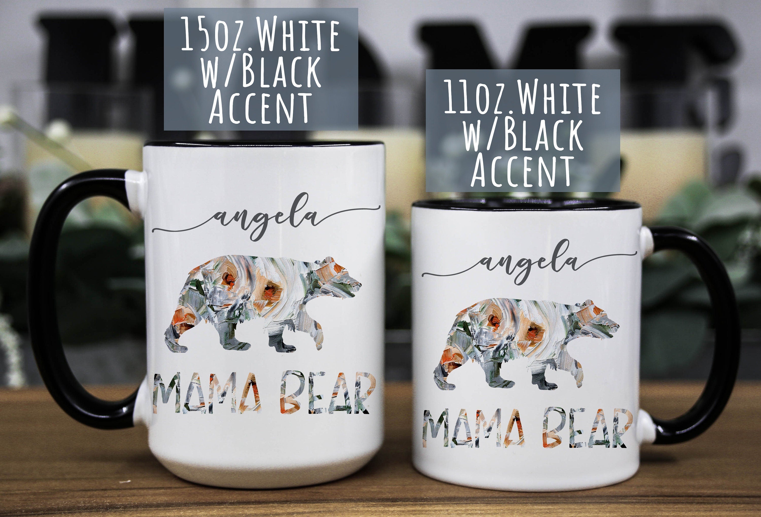 Personalized Mama Bear Mug: Floral Ceramic Coffee Mug, Multiple Sizes & Colors Available (Giftbox included)