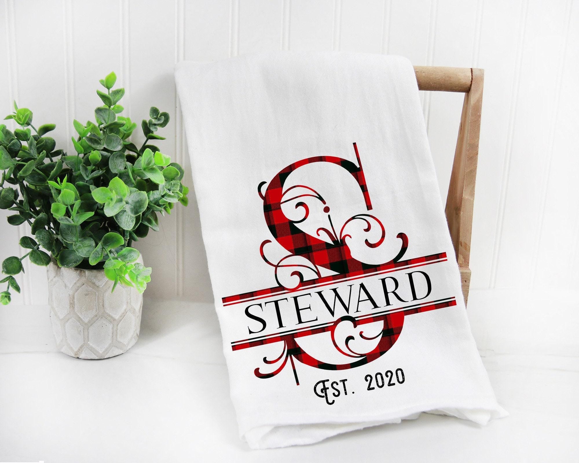 Personalized Christmas Tea Towel,  Buffalo Plaid Kitchen Towel, Monogram Custom Tea Towel, Last Name Tea Towel, Kitchen Dish Towels