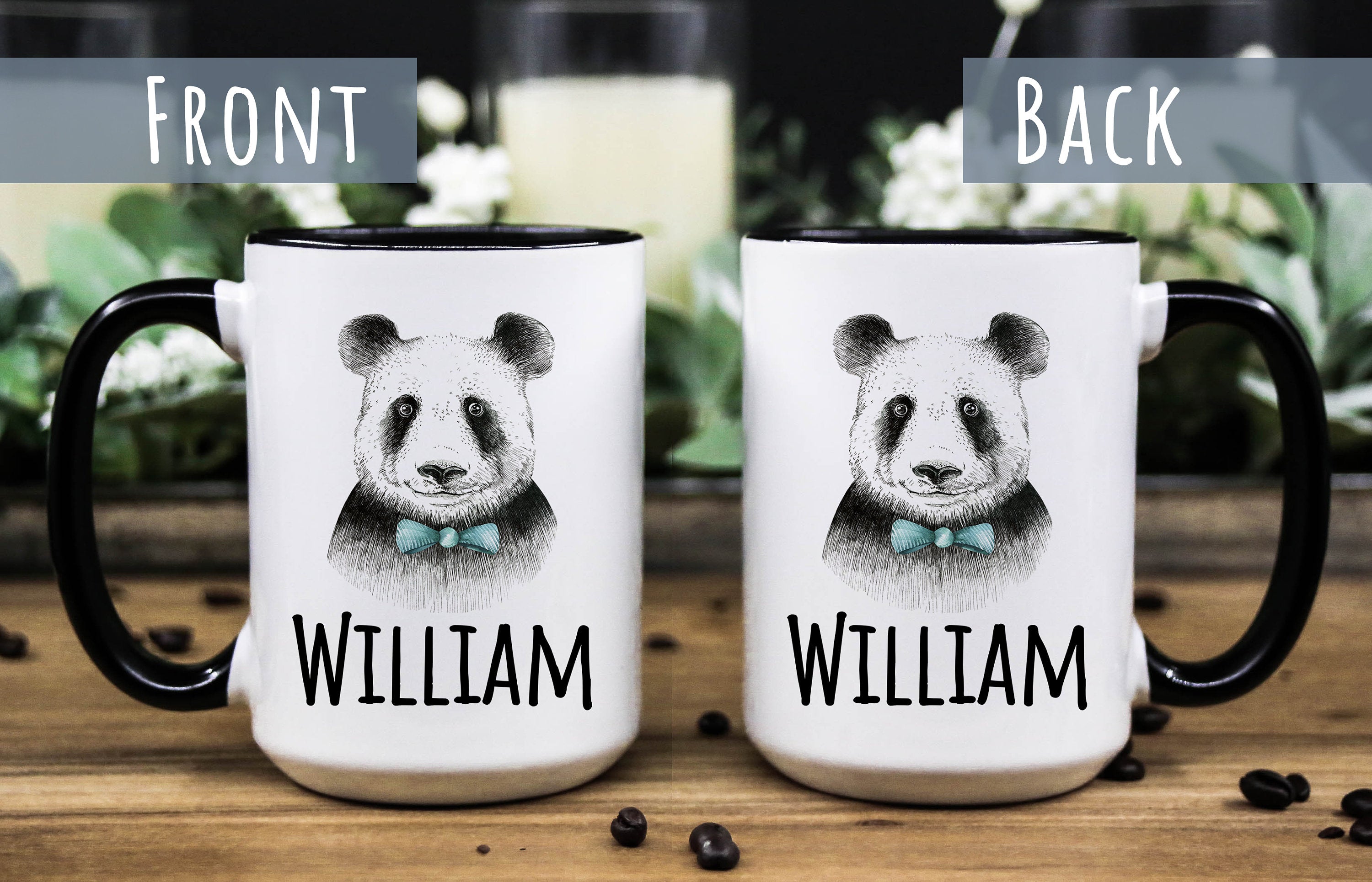 Personalized Name Mug for Men - Bear Coffee mug for him - Animal mug gift for him - Father's day name mug for him - Panda gift mug for him