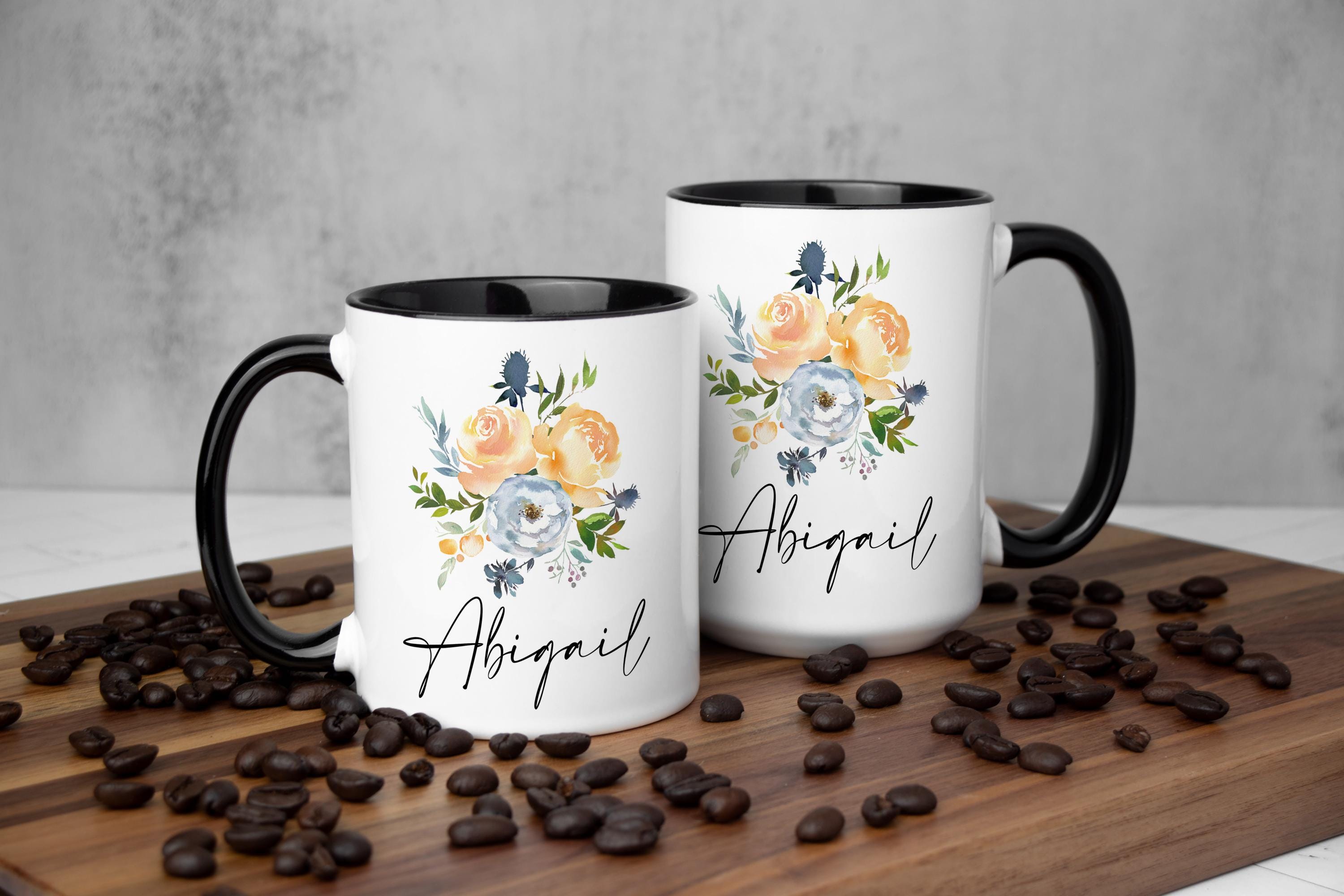 Personalized Floral Coffee Mug: Custom Name Gift