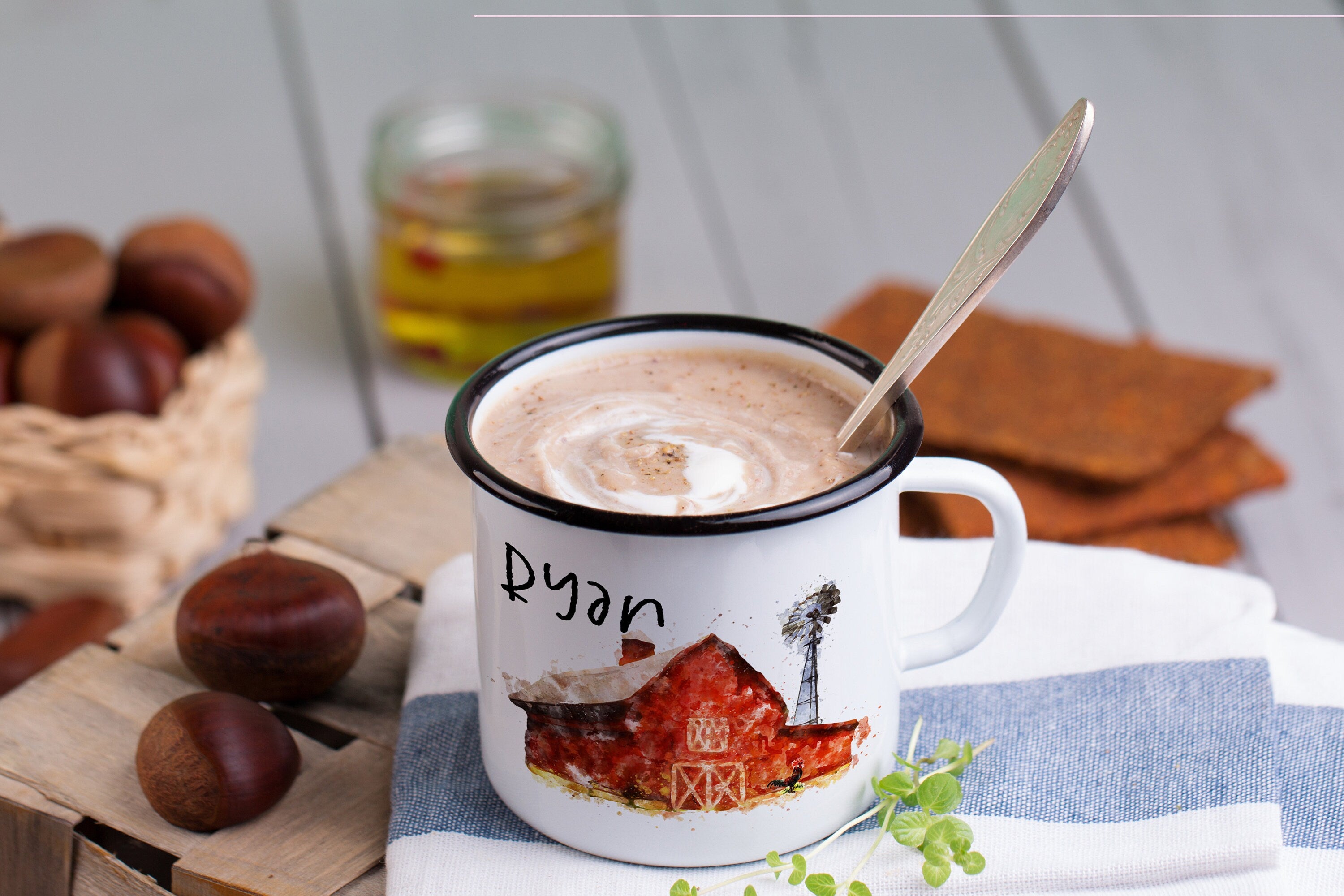 Personalized Barn Enamel Camp Mug: Custom Kids Mug, Farmhouse Decor