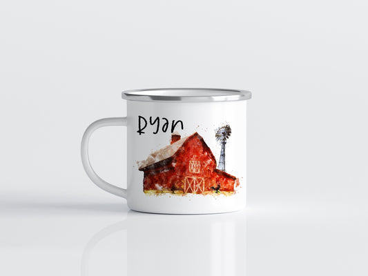 12oz/18oz Personalized Barn Camp mug for children, Custom Farm Enamel Mug, Custom Kids Mug, Kid's Party favor idea, Coffee Mug
