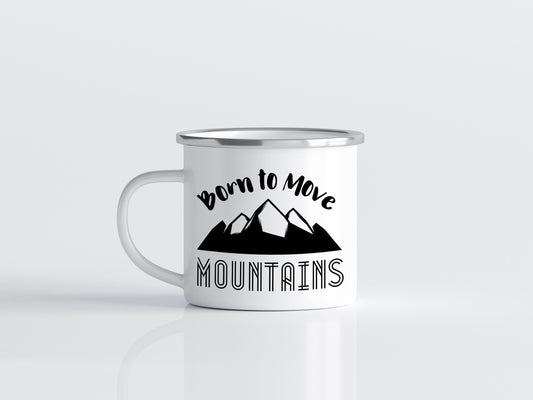 12oz/18oz Born to Move Mountains Camp mug, Christian Enamel Mug, Travel camp mug, Party favor gift idea, Family Camping Coffee Mug