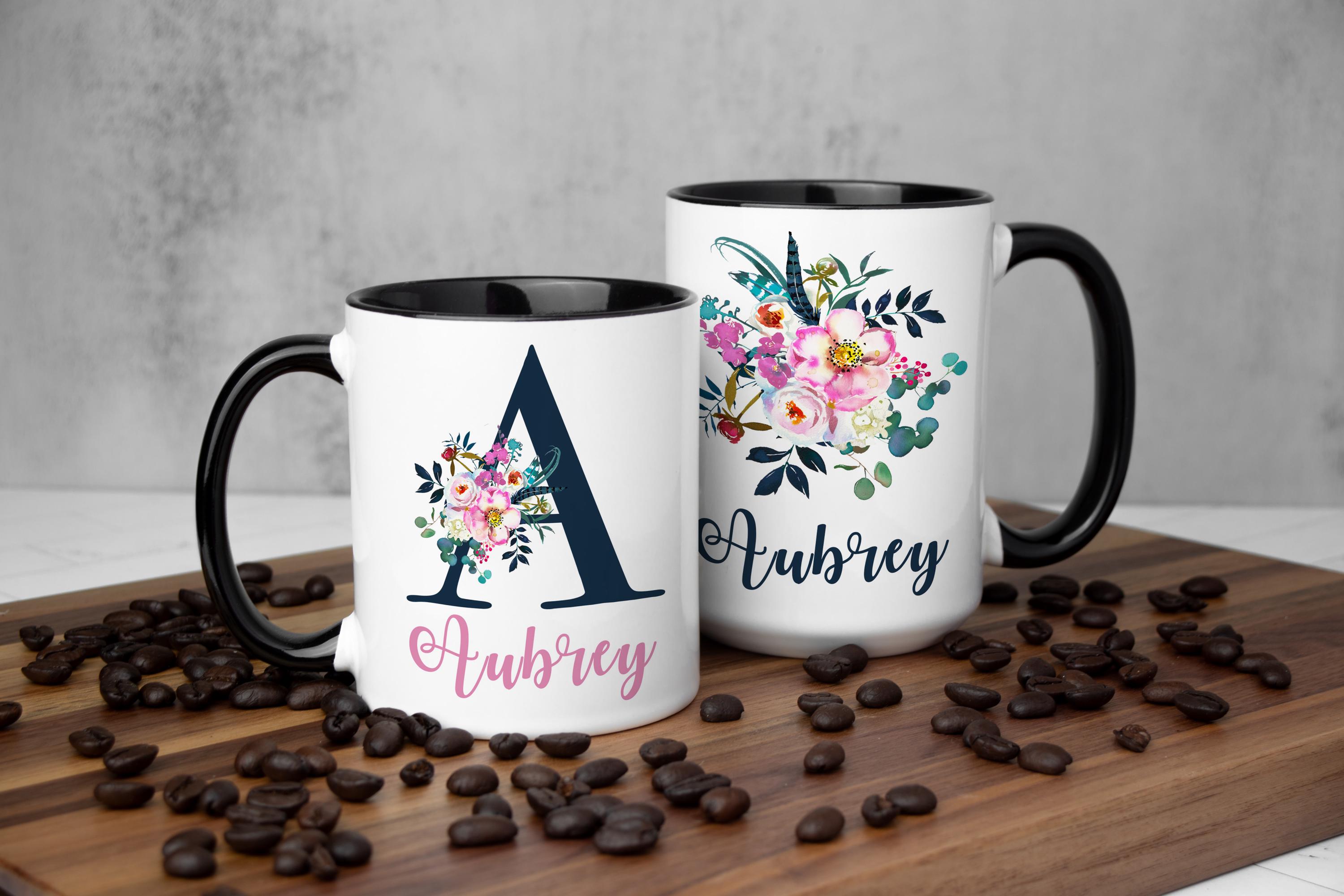 Personalized Floral Mug with Giftbox: Monogrammed Coffee Mug