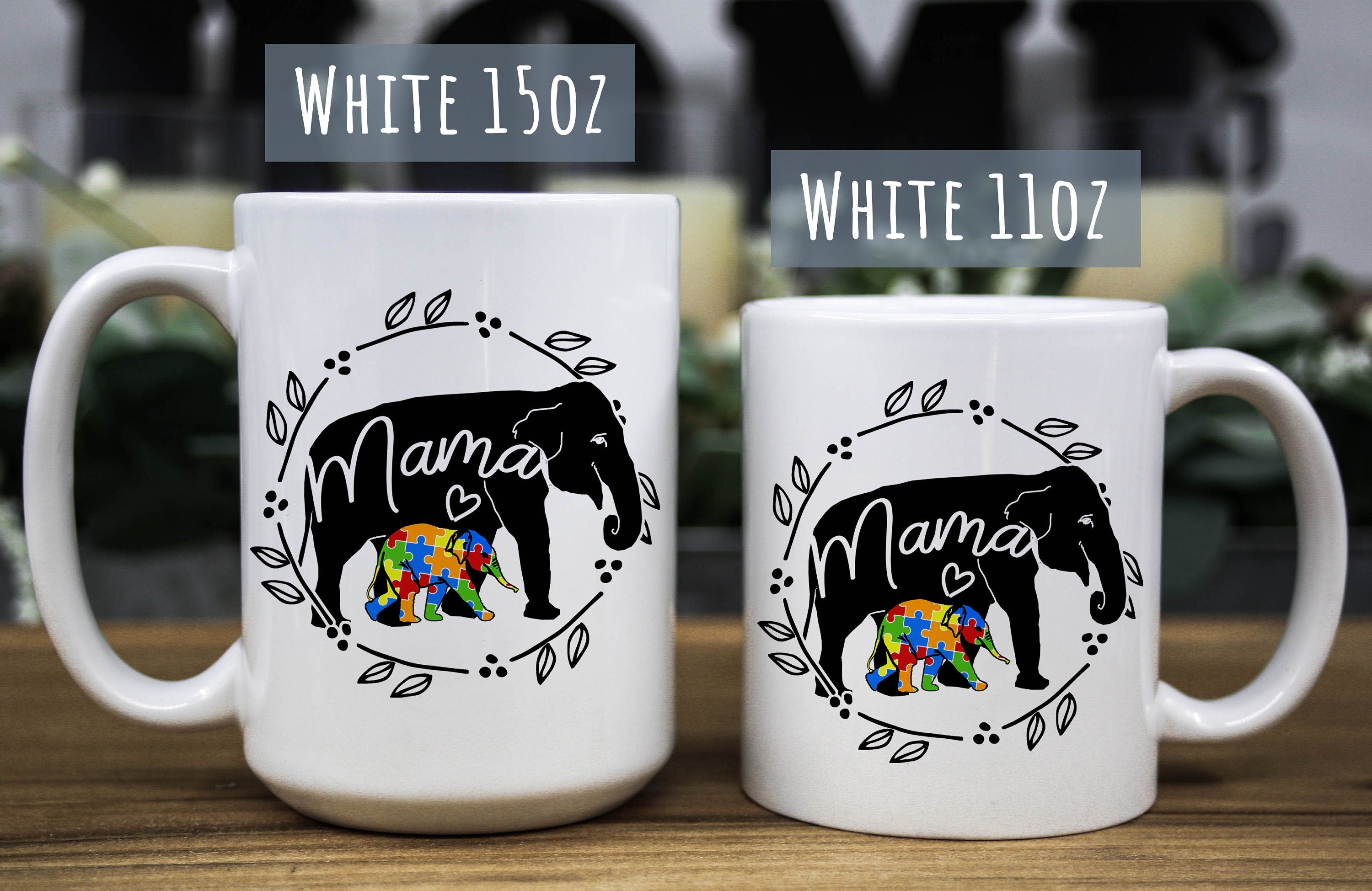 Autism Awareness Coffee Mug: Elephant Mama & Baby Design