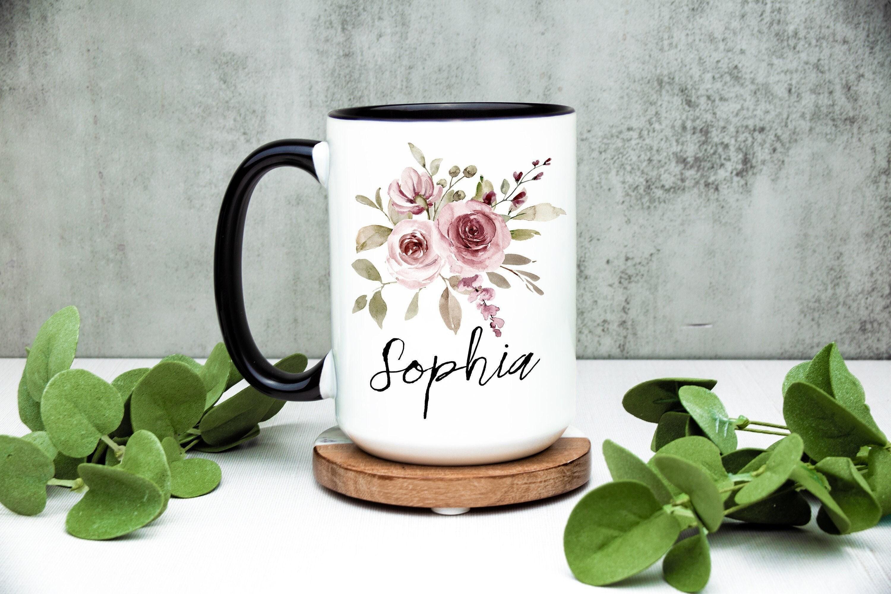 Personalized Coffee Mug for women - Pink Floral mug - Custom gift mug for her - Personalized gift - Custom Coffee Mug - Mothers Day Mug
