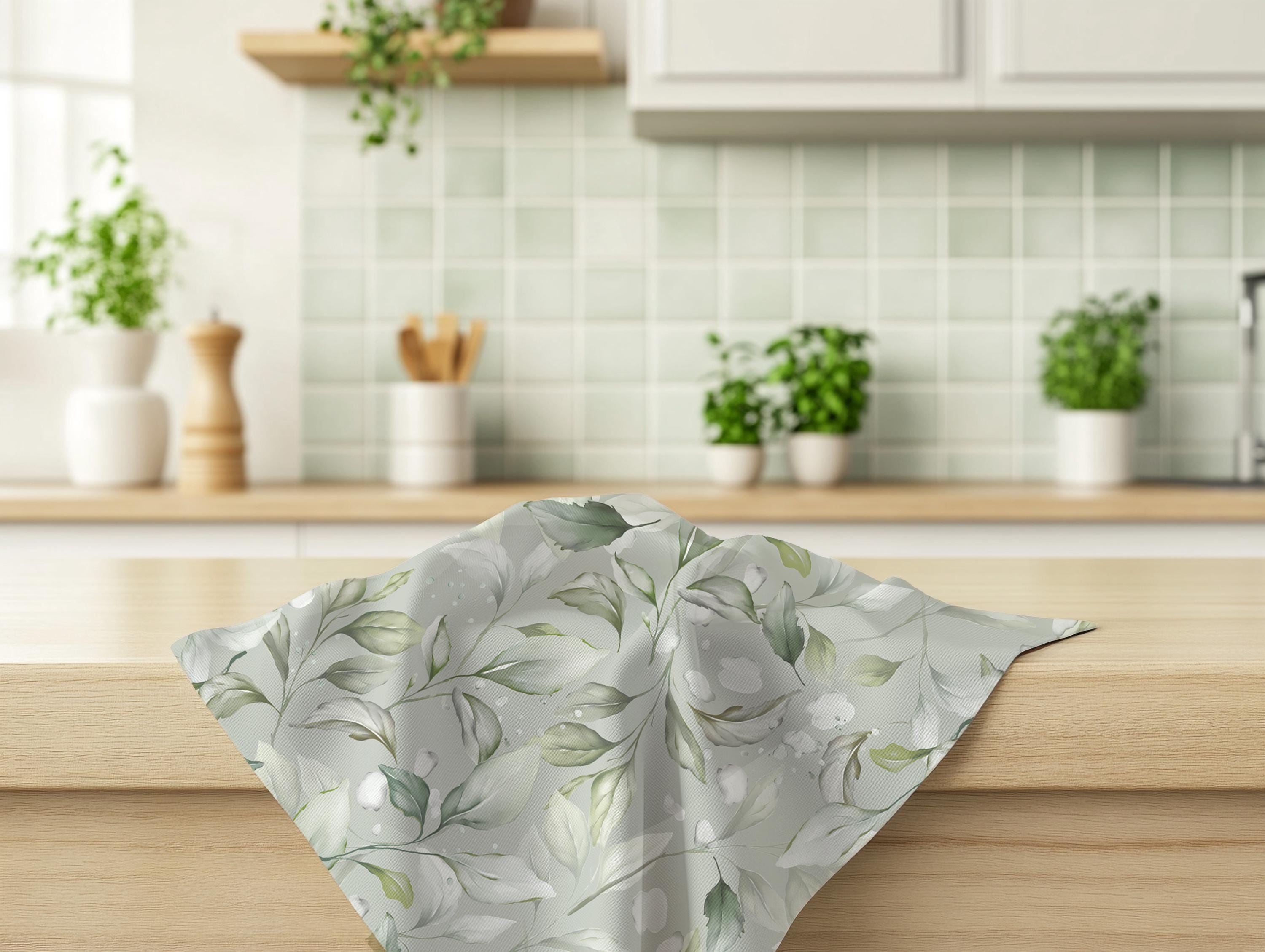 Personalized Botanical Tea Towel Set: Soft Greenery Kitchen Decor, Farmhouse style Gift
