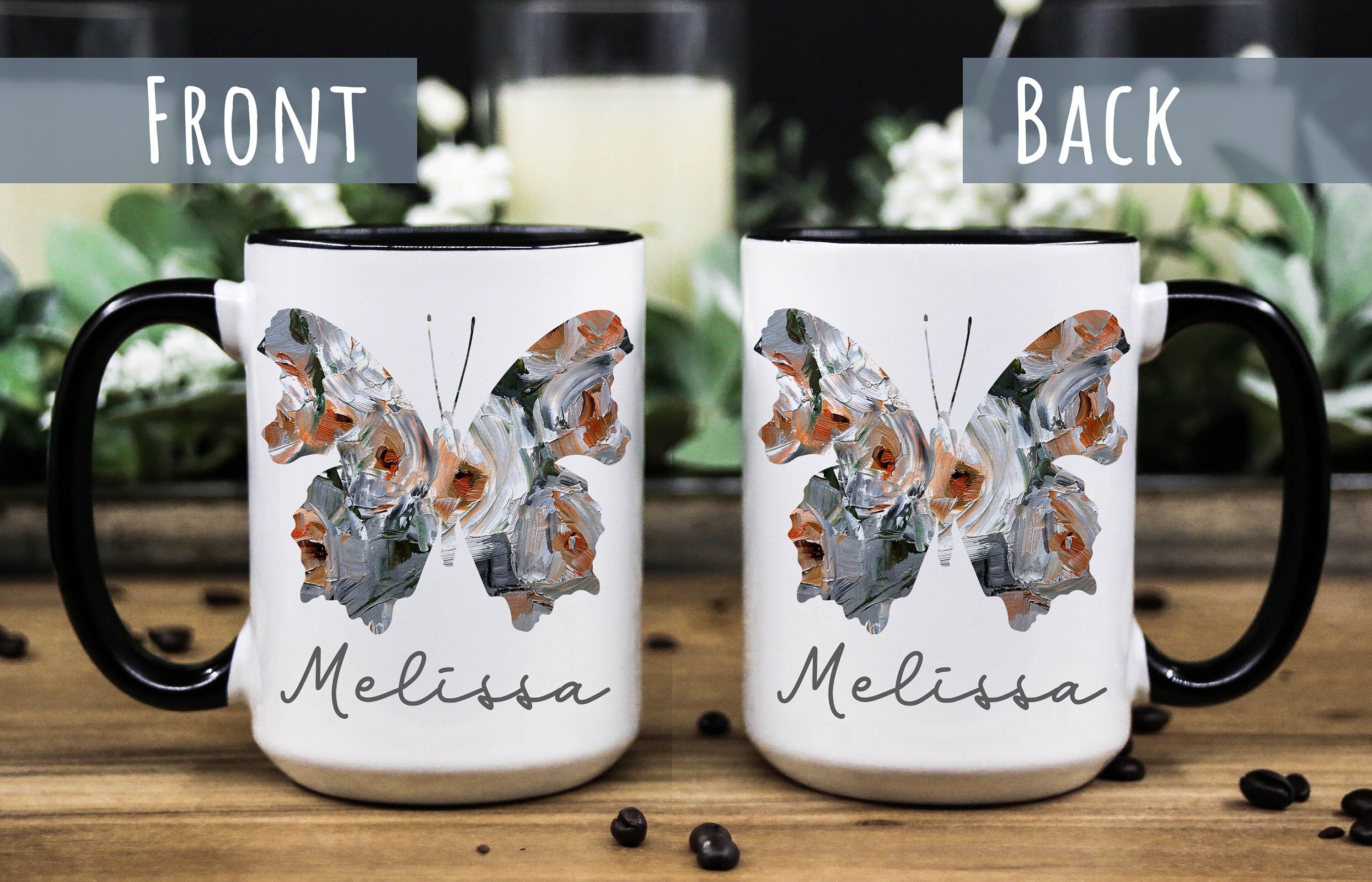 Personalized Butterfly Coffee Mug: Custom Name Gift, Multiple Sizes & Colors Available (Giftbox included)