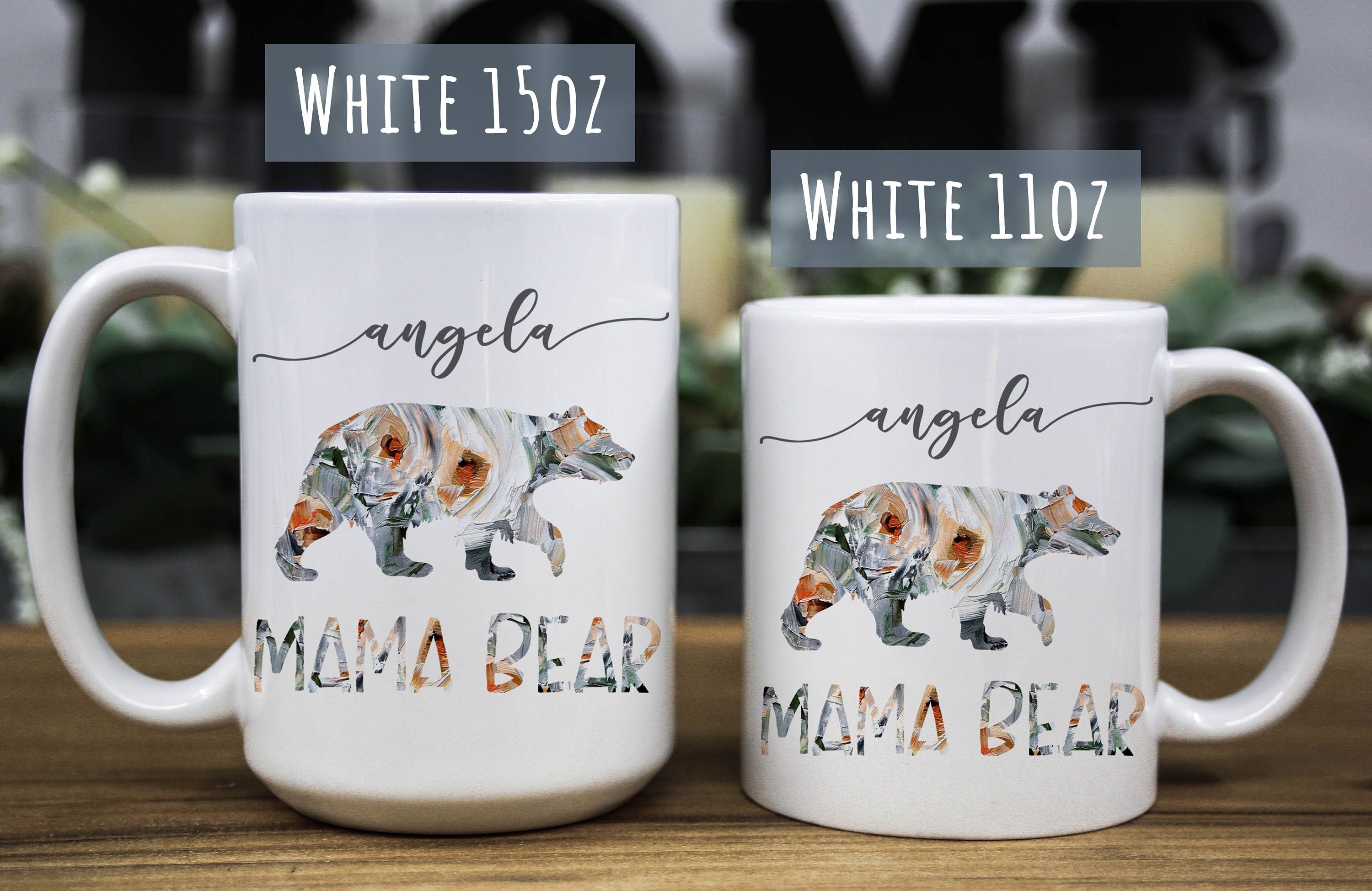 Personalized Mama Bear Mug: Floral Ceramic Coffee Mug, Multiple Sizes & Colors Available (Giftbox included)