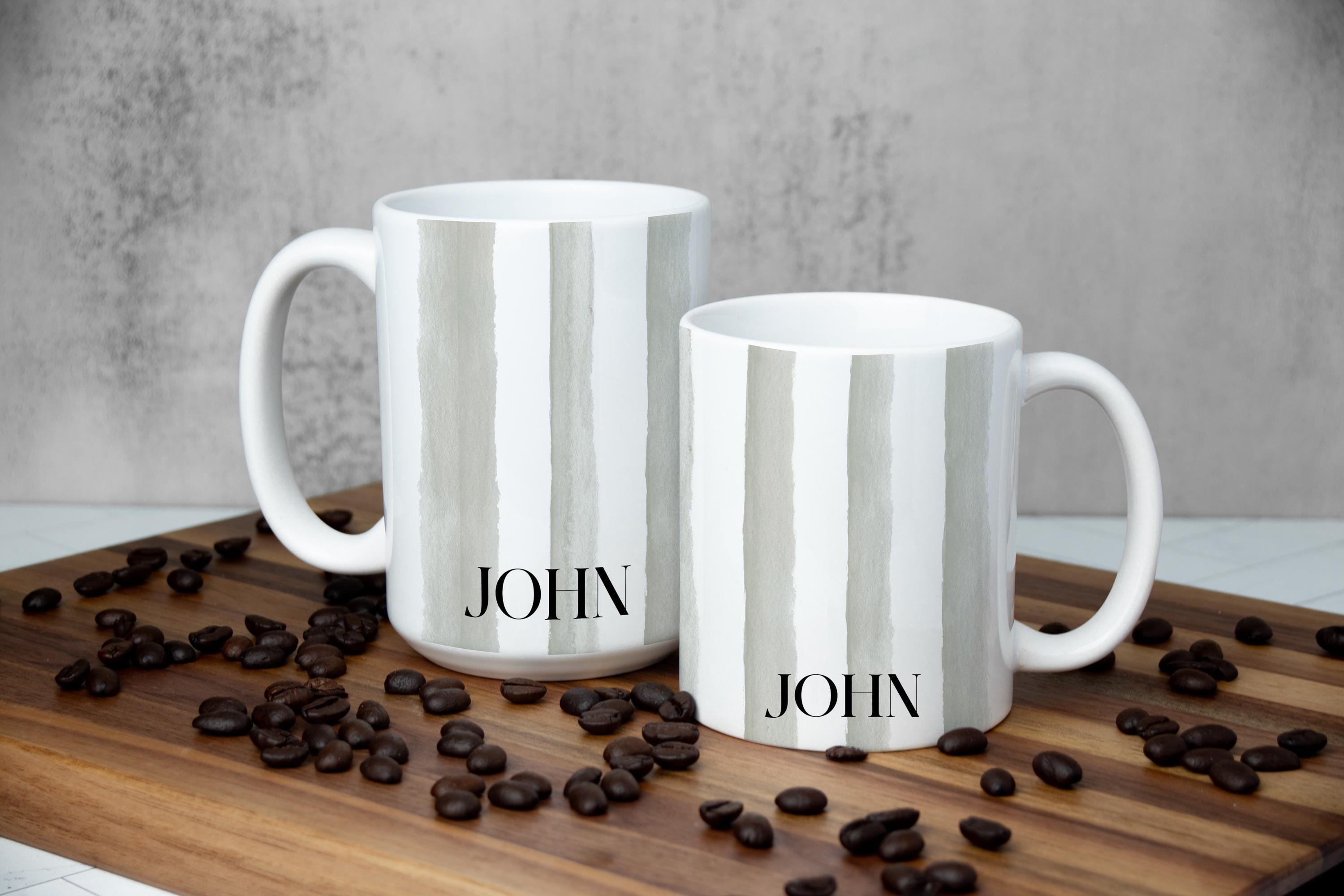 Personalized Striped Coffee Mug for Men: Fleur Verte Collection