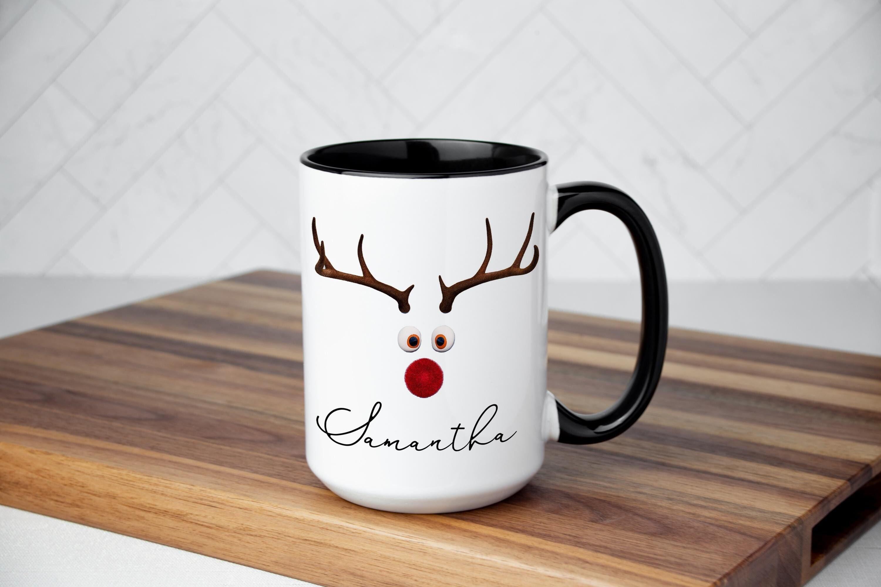 Personalized Funny Face Christmas Mug with Giftbox, Custom Name Family Christmas Gift mug, Funny Christmas Mug, Rudolph Face mug gift