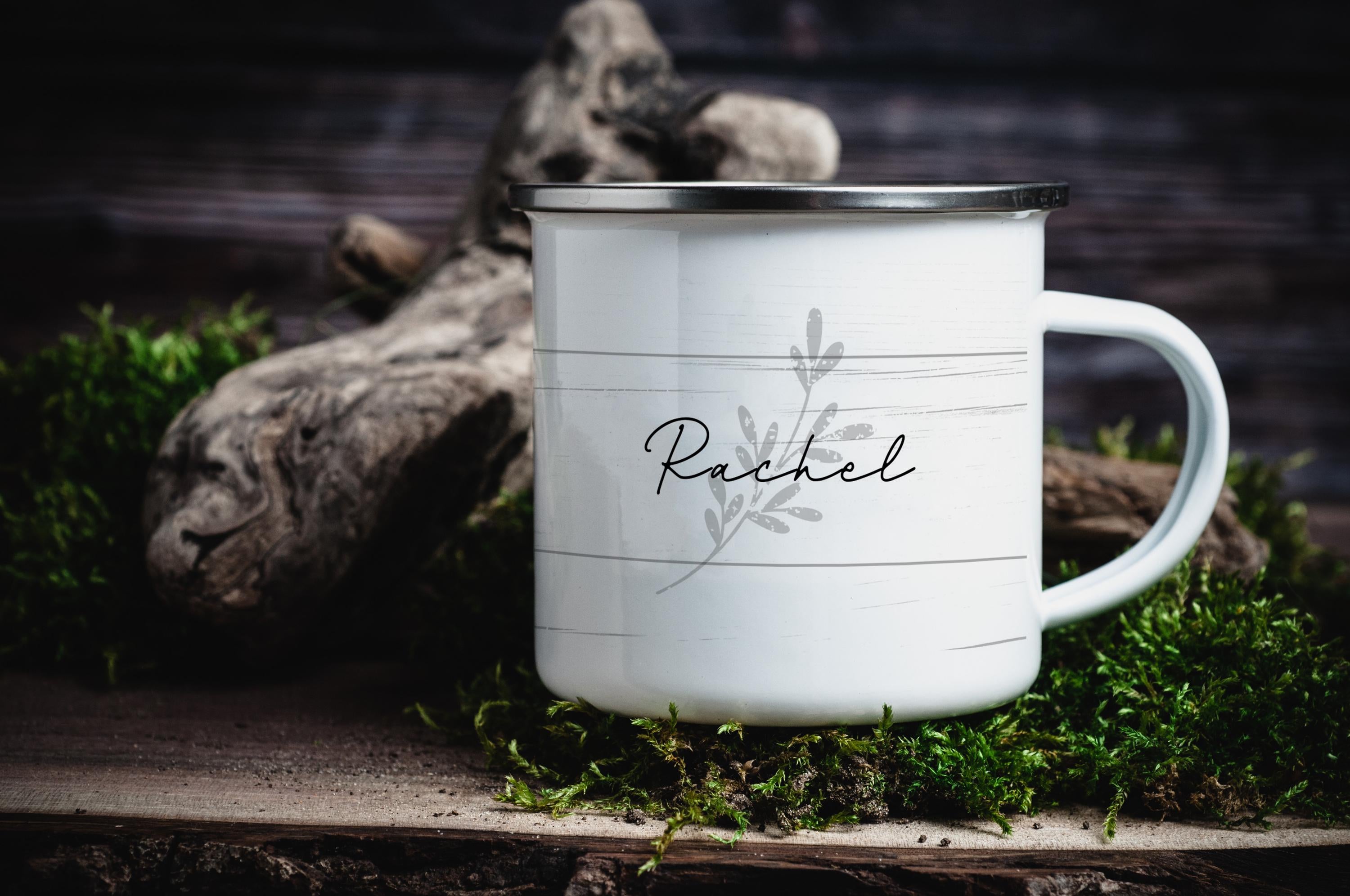 Personalized Enamel Camp Mug: Rustic Farmhouse Decor, Nature Lover Gift