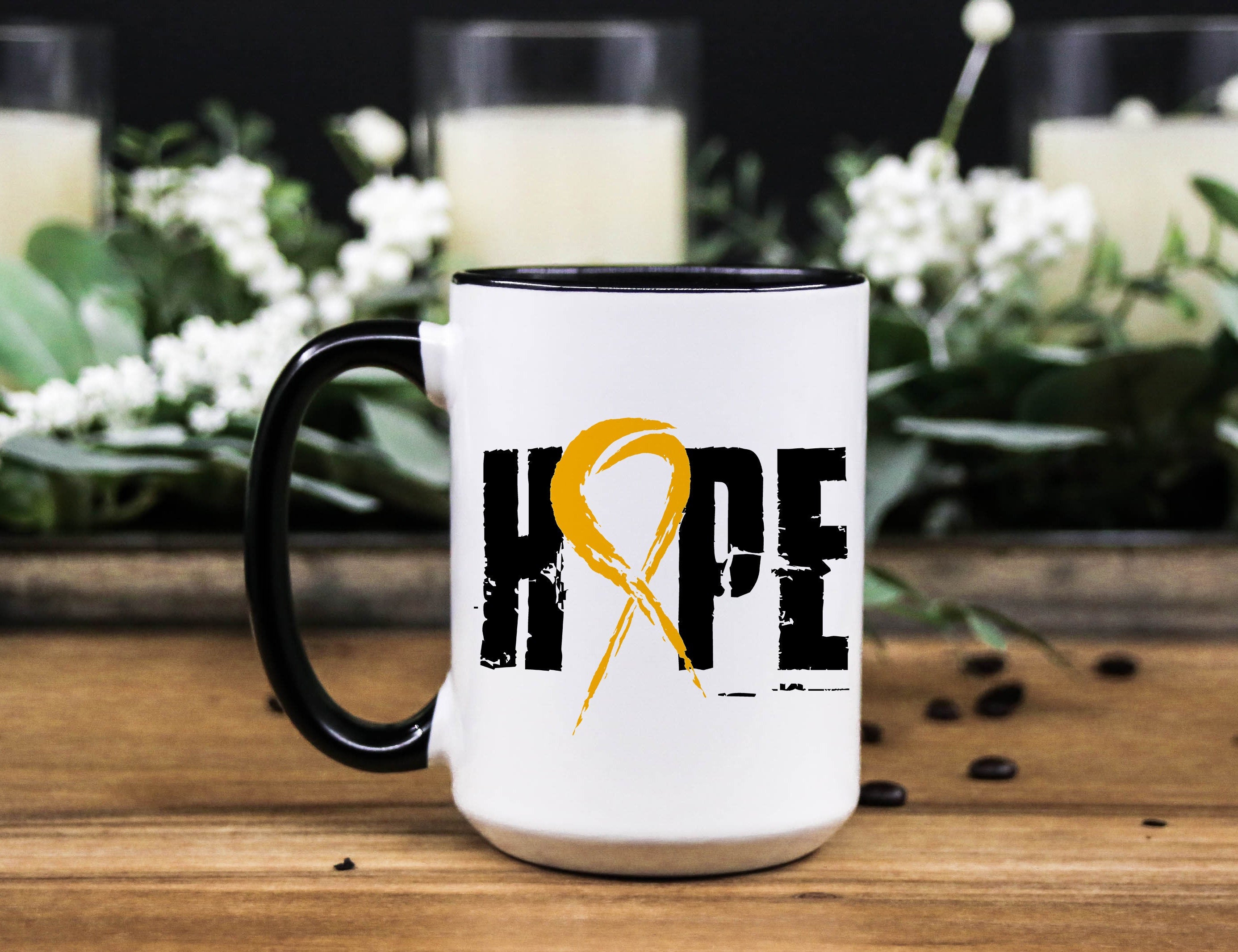 Spina Bifida Awareness Coffee Mug: "Hope" Ribbon, Special Needs Gift