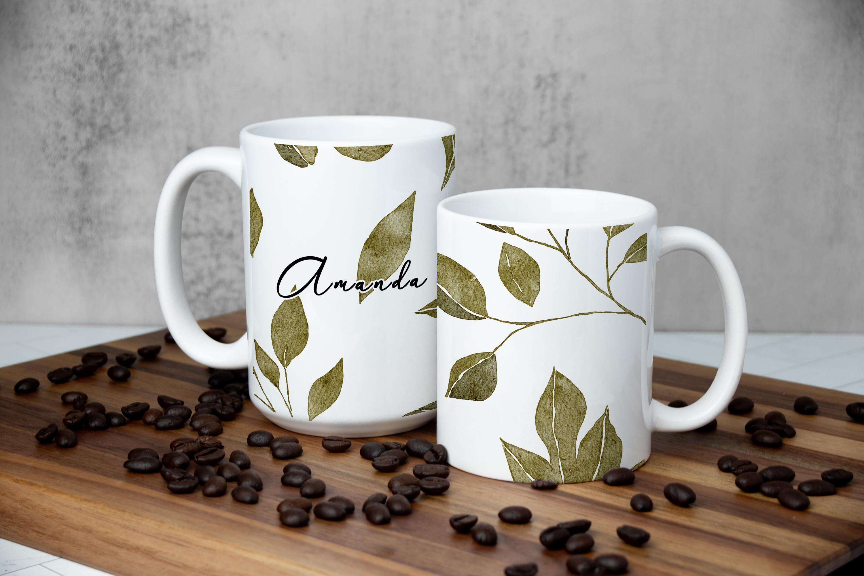 Autumn Green Leaf Coffee Mug: Personalized Botanical Gift