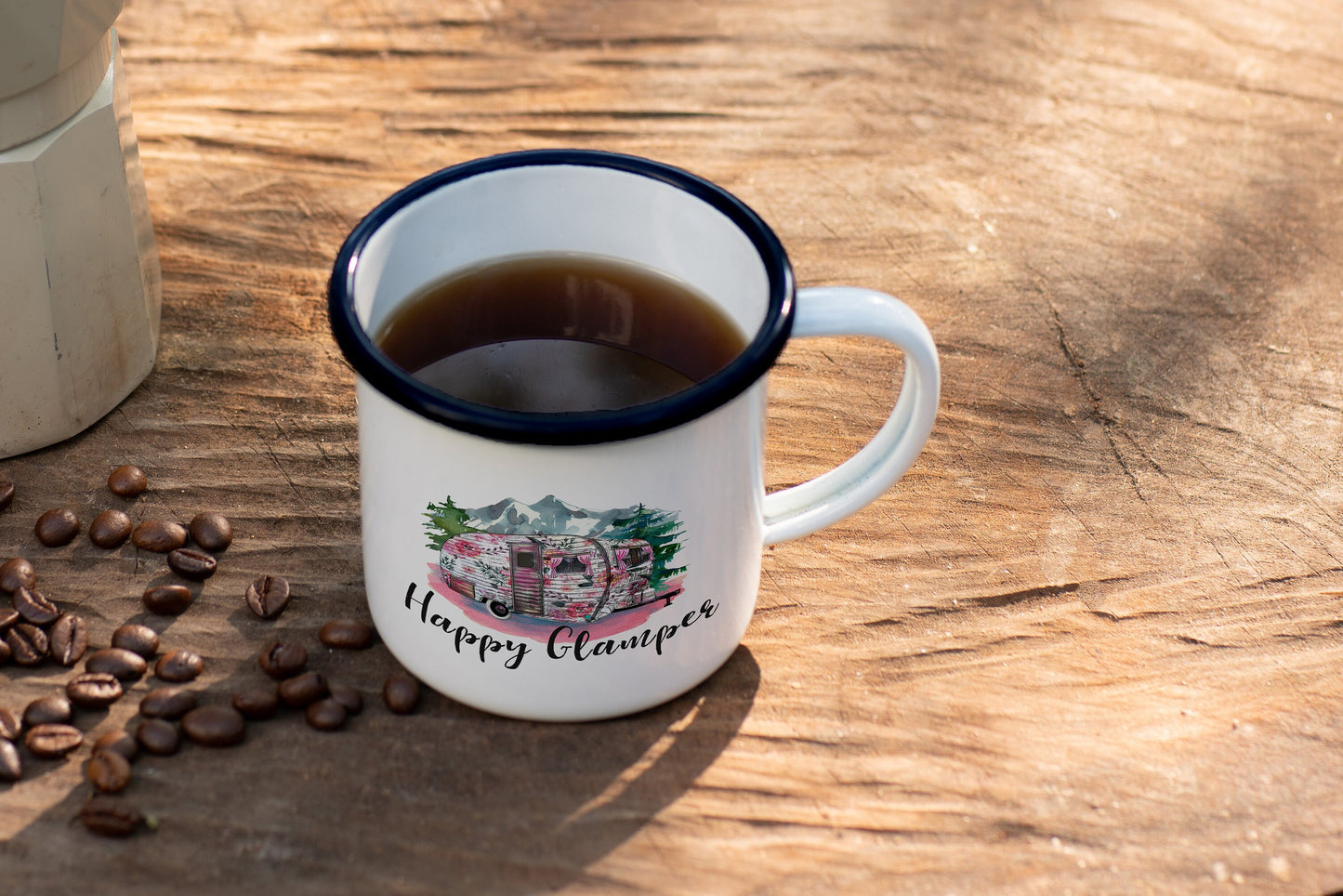 12oz/18oz Camping mug, Caravan Enamel Mug, Large Travel mug, Glamping Mug, Camping Party favor, Family Camping Coffee Mug, Friend Gift Mug