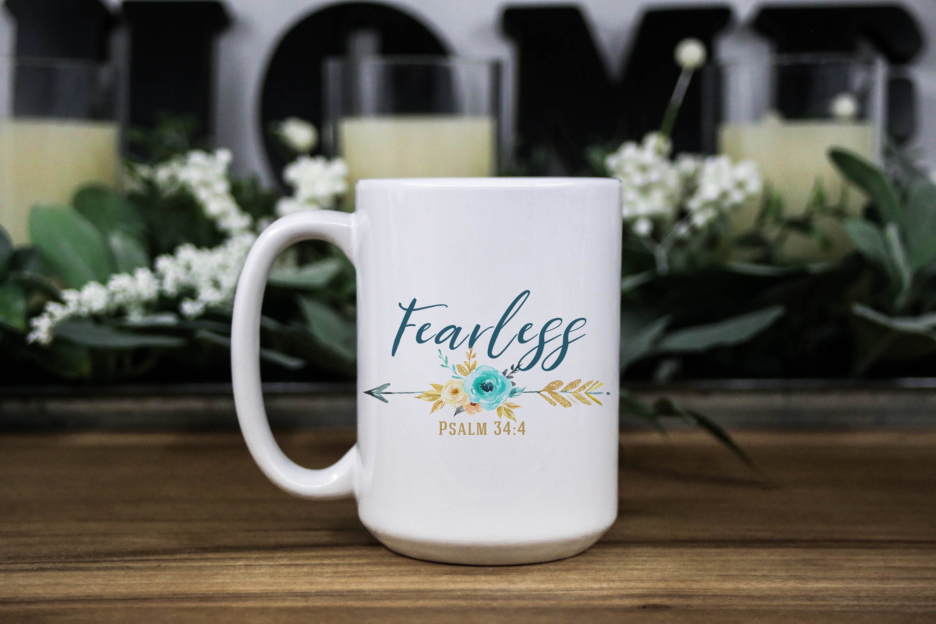 Fearless Floral Coffee Mug: Inspirational Bible Quote Gift