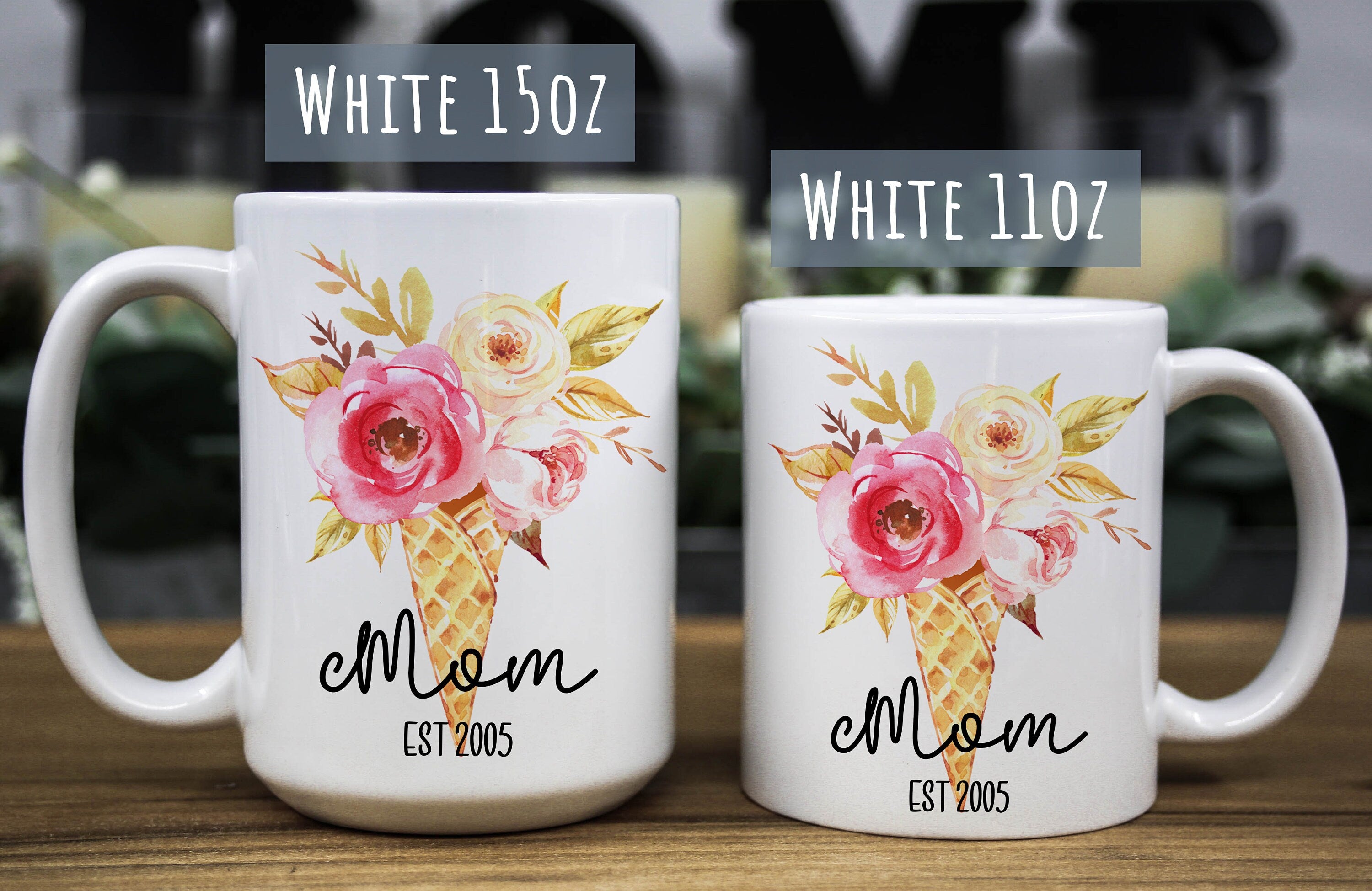 Personalized Floral Coffee Mug for Mom: Custom Name Gift