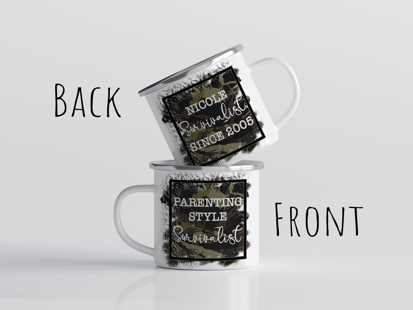 12oz/18oz Parenting Style Survivalist Camo Camping Mug, Mug for Parents, Funny Parent Gift, Durable Outdoor Mug, Perfect Gift for Moms/Dads