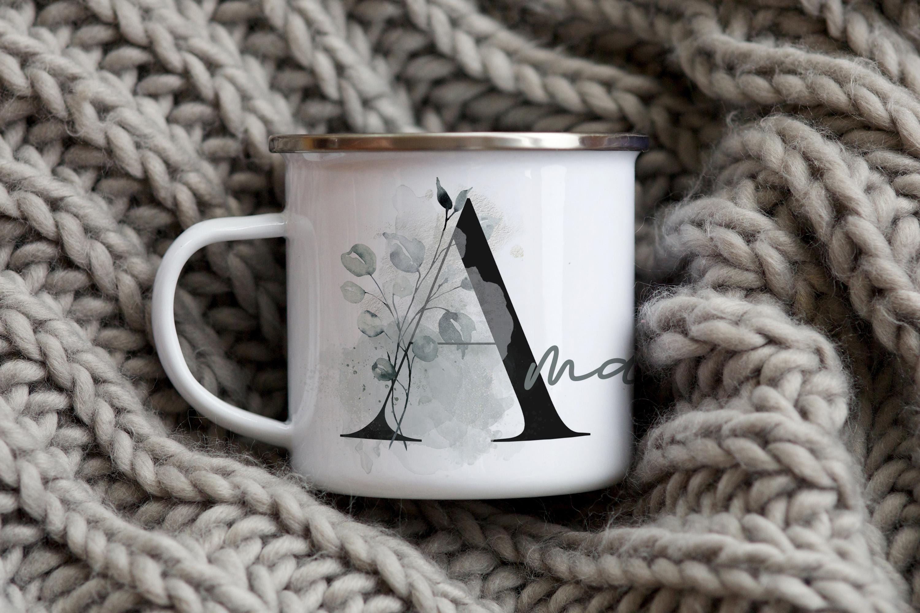 Personalized Enamel Camp Mug: Green Monogram, Multiple Sizes & Colors Available
