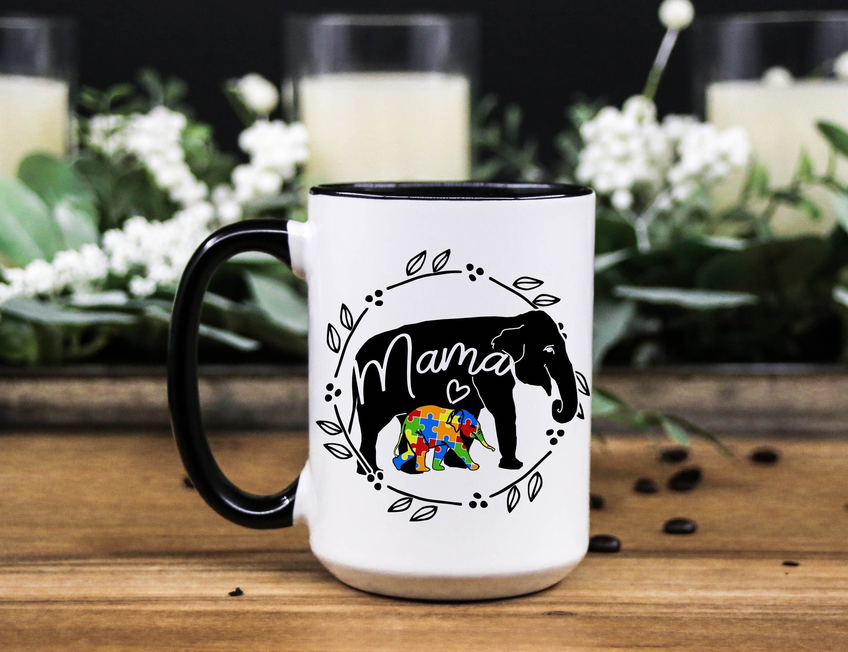 Autism Awareness Coffee Mug: Elephant Mama & Baby Design