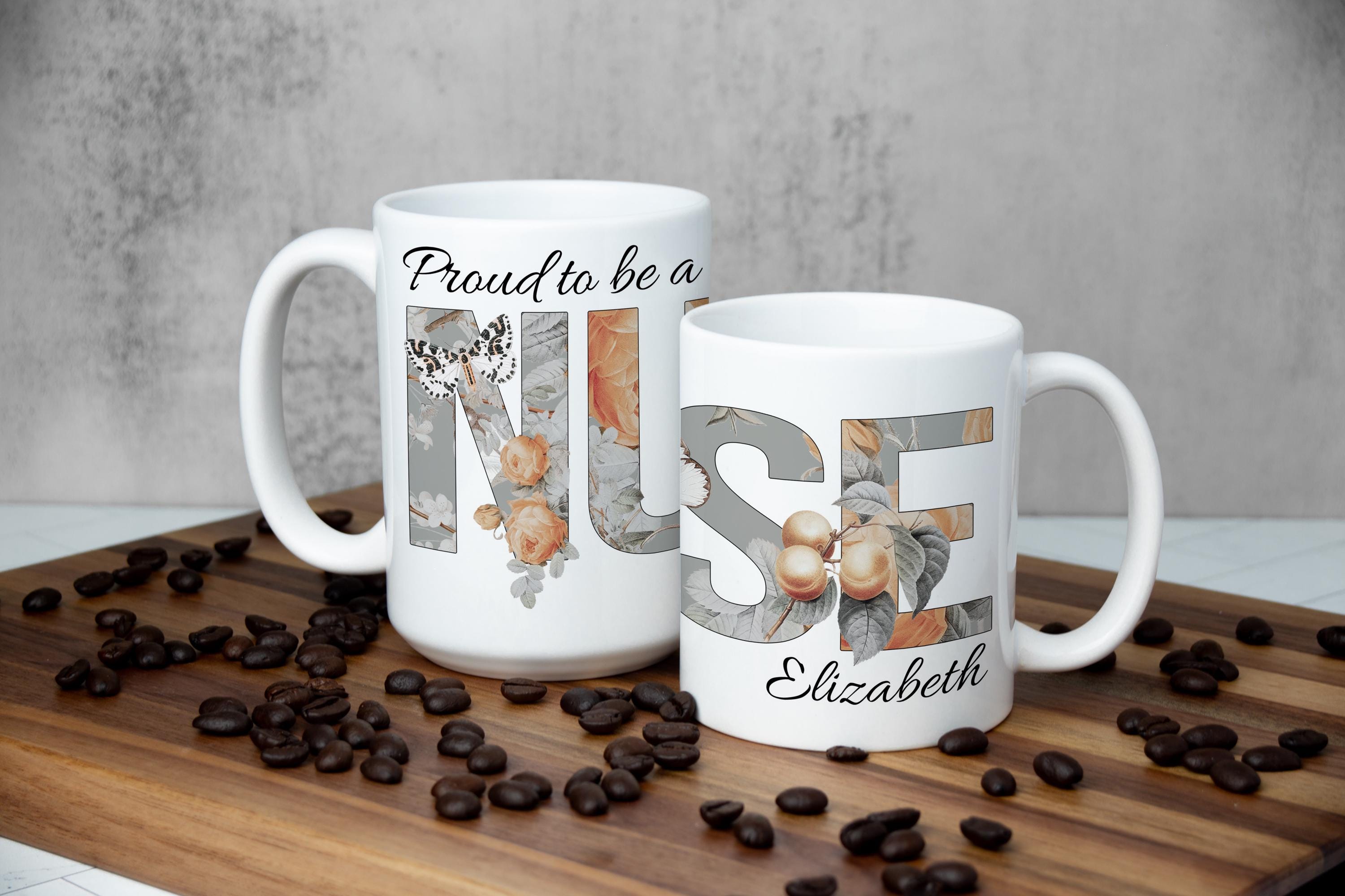 Personalized Nurse Mug: Floral Coffee Cup, Medical Appreciation Gift, Multiple Sizes & Colors Available