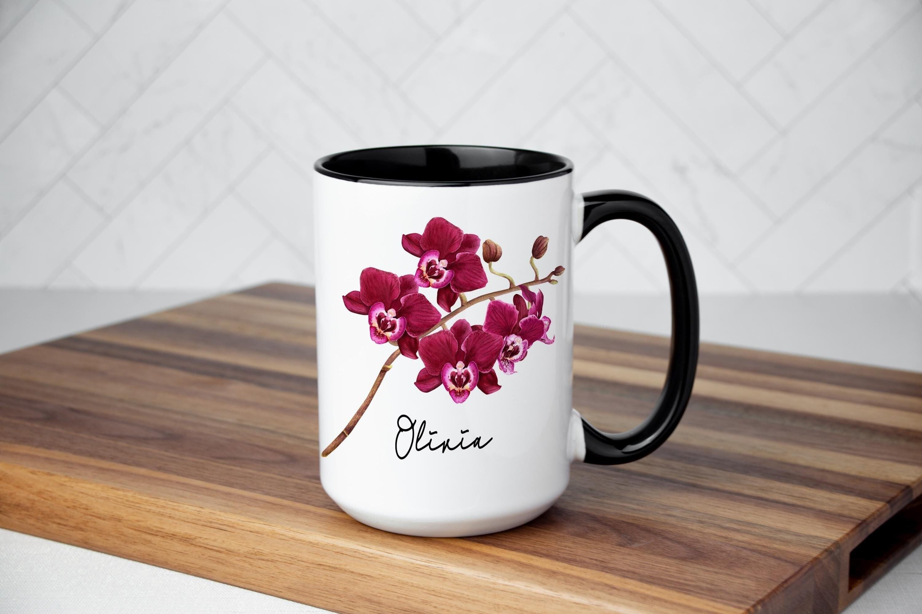 Orchid Floral Coffee Mug: Custom Name, Multiple Sizes & Colors Available (Giftbox Included)