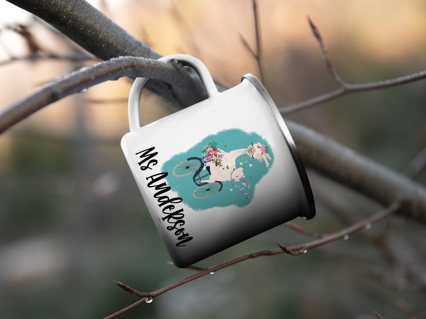 12oz/18oz Custom Teacher Assistant Enamel Cup with custom definition, Cute Llama design, Nature Lover gift, Outdoor Adventure Gear for her