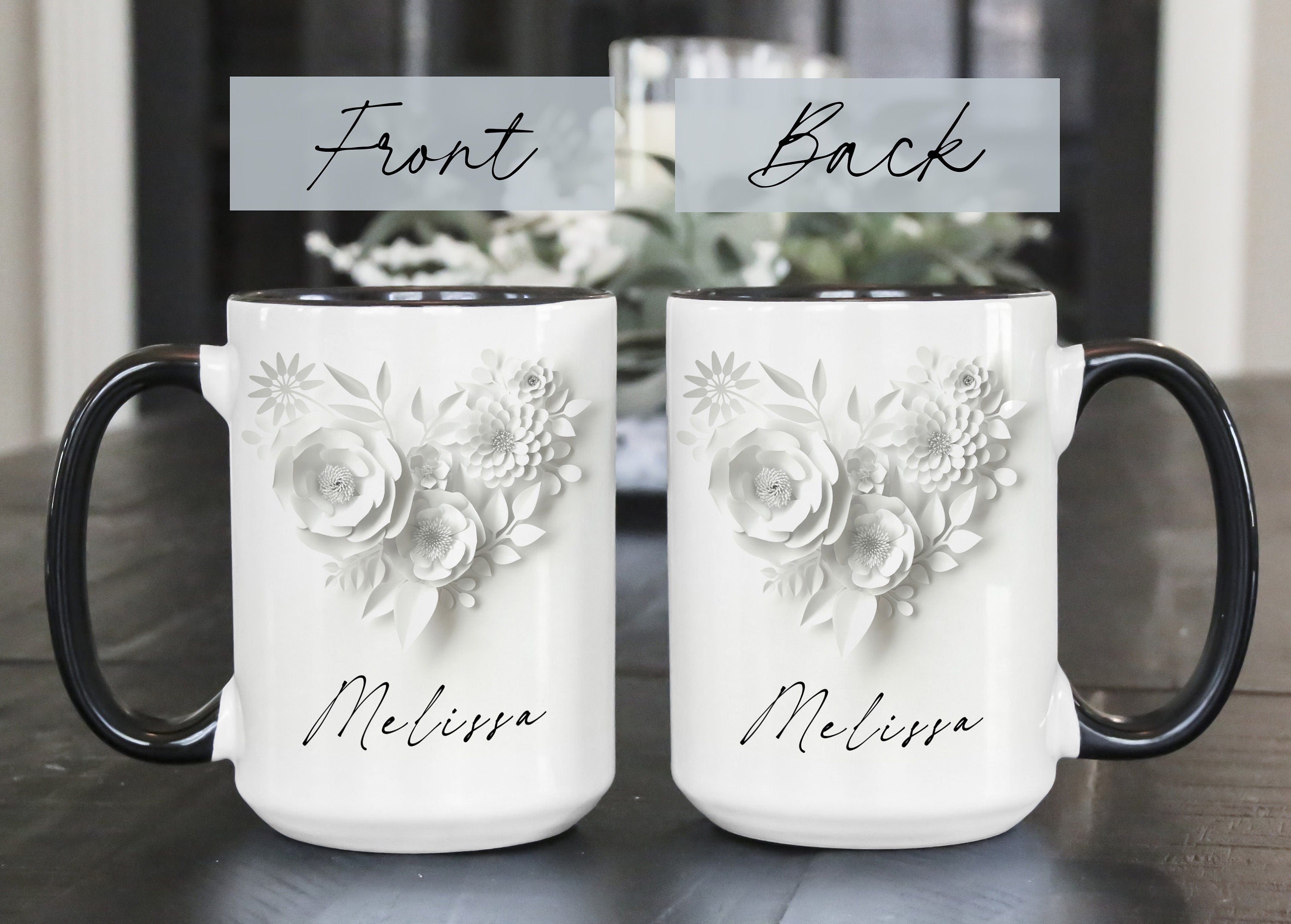 Personalized Floral Coffee Mug: Custom Wedding or Valentine's Gift