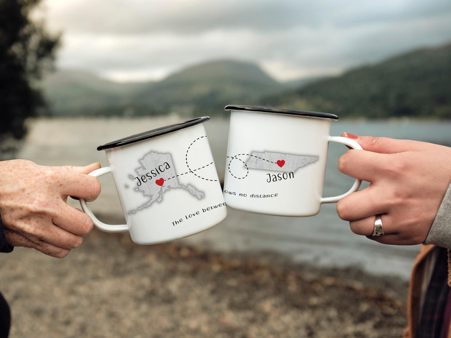 12oz/18oz Personalized Two State Camp Cup, Friendship gift, 50 States, Long Distance Relationship Mug, Outdoor Adventure Gear for her/him