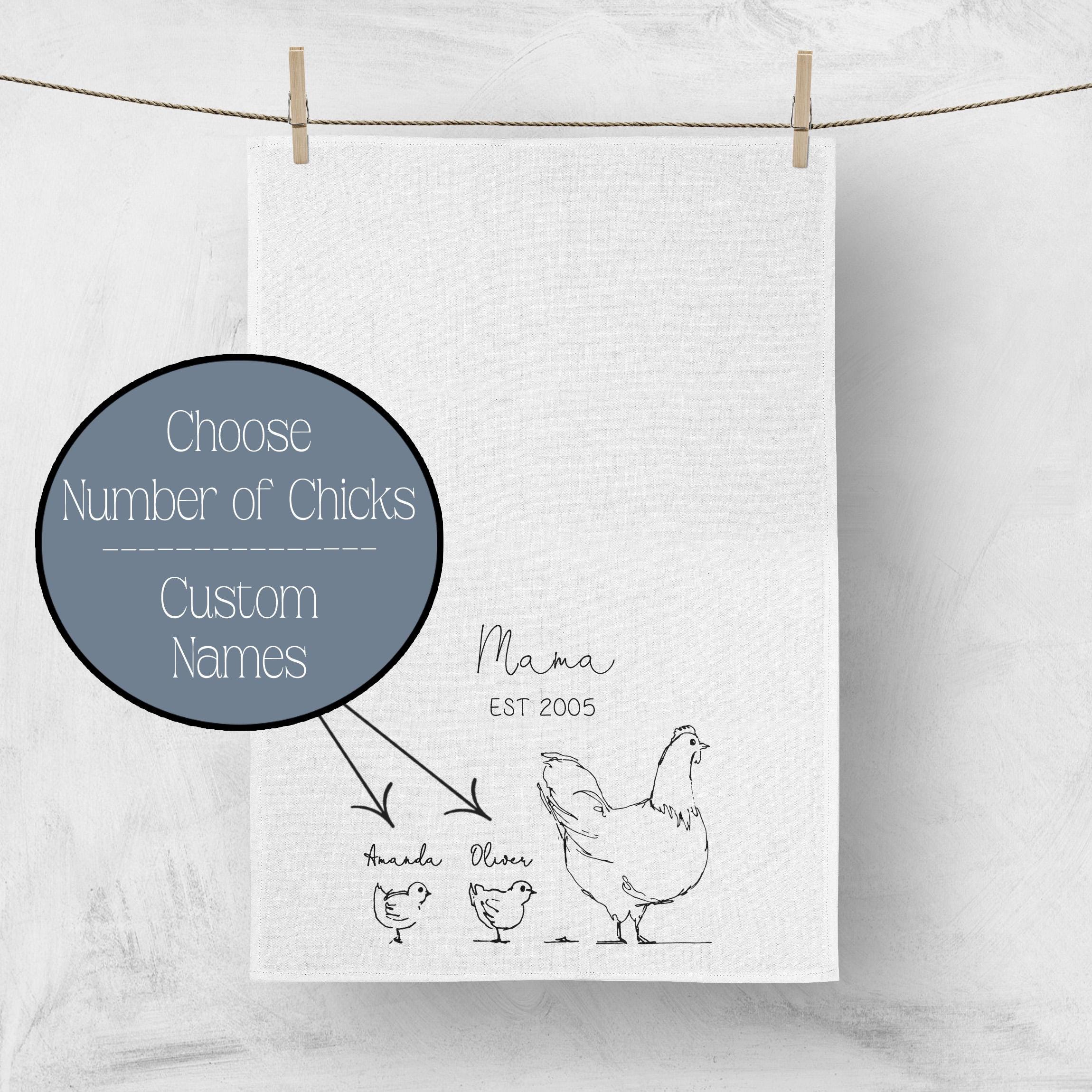 Personalized Hen & Chicks Tea Towel Set: Farmhouse Kitchen Decor