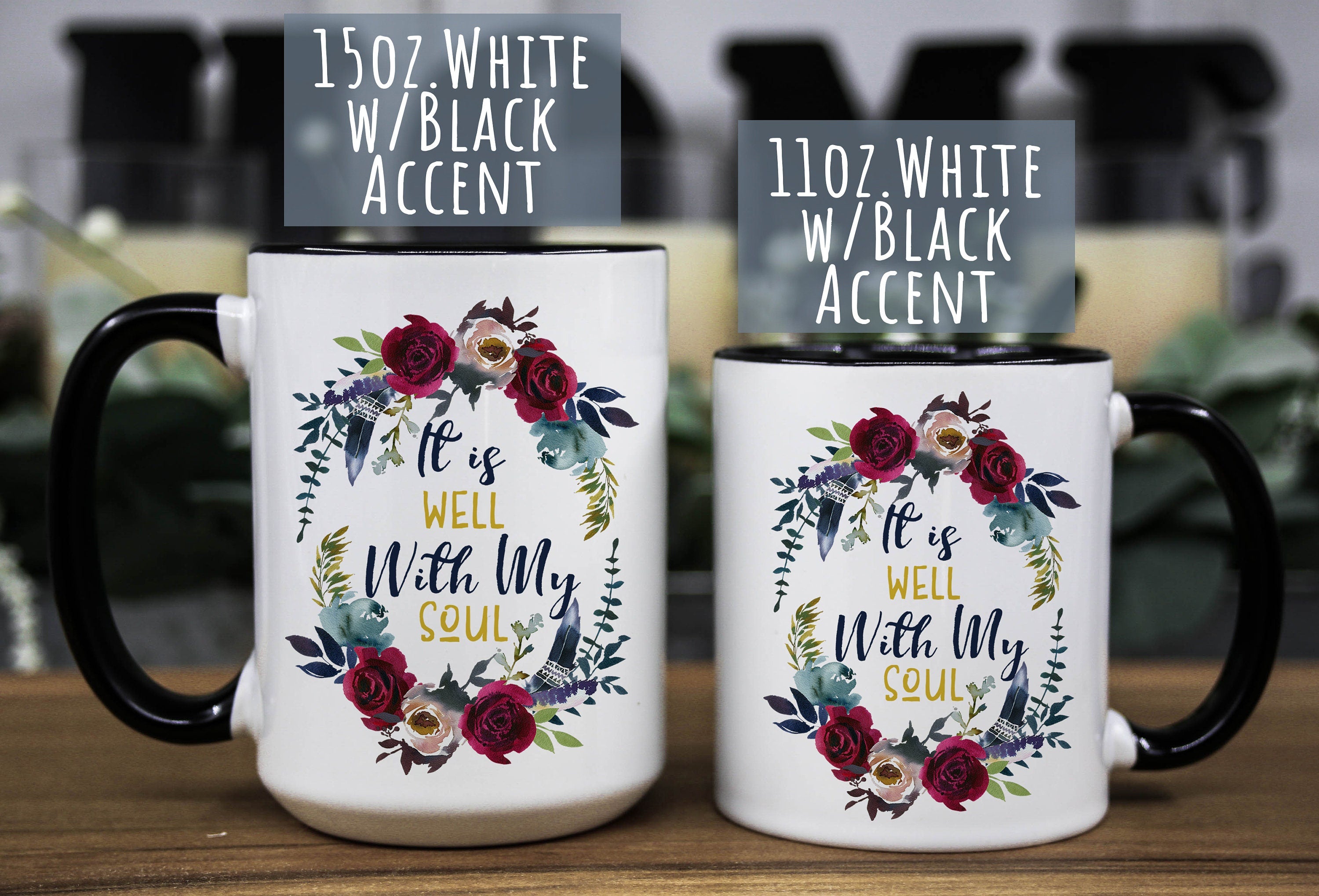 Floral Wreath Christian Coffee Mug - It Is Well With My Soul