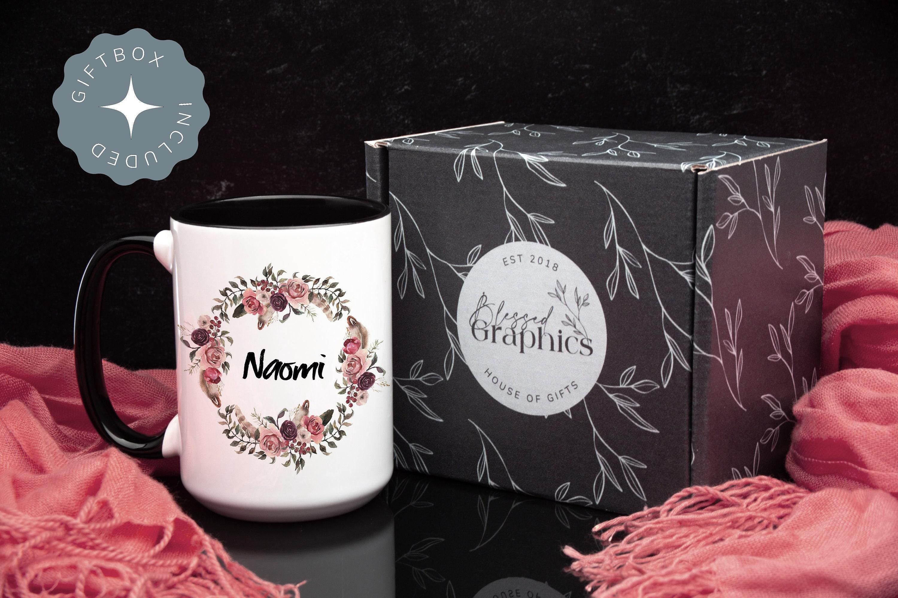 Personalized Floral Wreath Coffee Mug: Pink Mauve Ceramic Mug (11oz & 15oz)