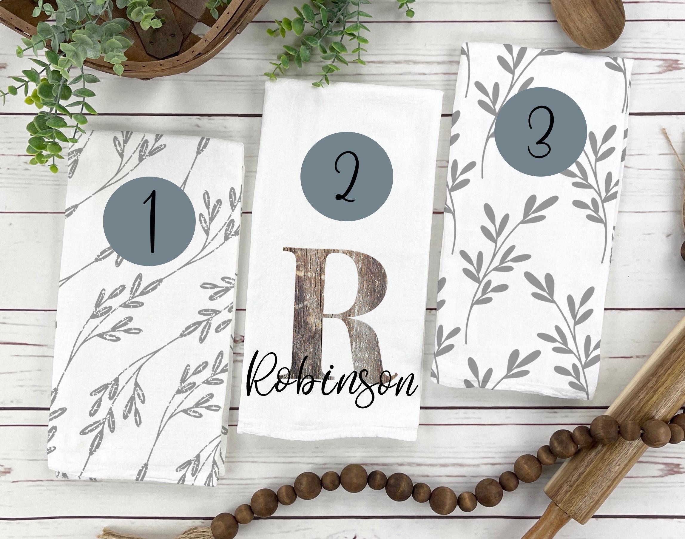 Personalized Farmhouse Tea Towel Set: Monogrammed Kitchen Decor