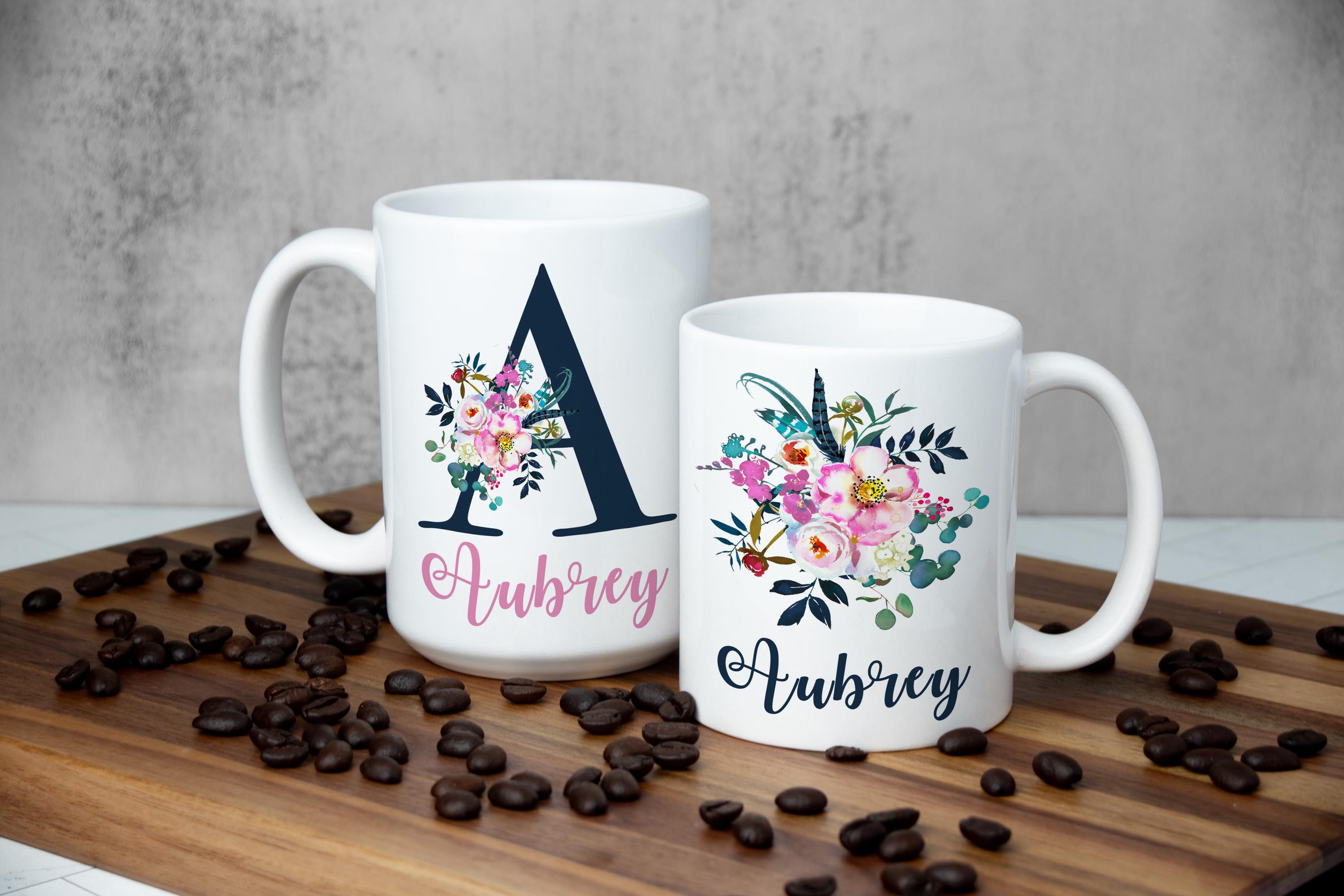Personalized Floral Mug with Giftbox: Monogrammed Coffee Mug