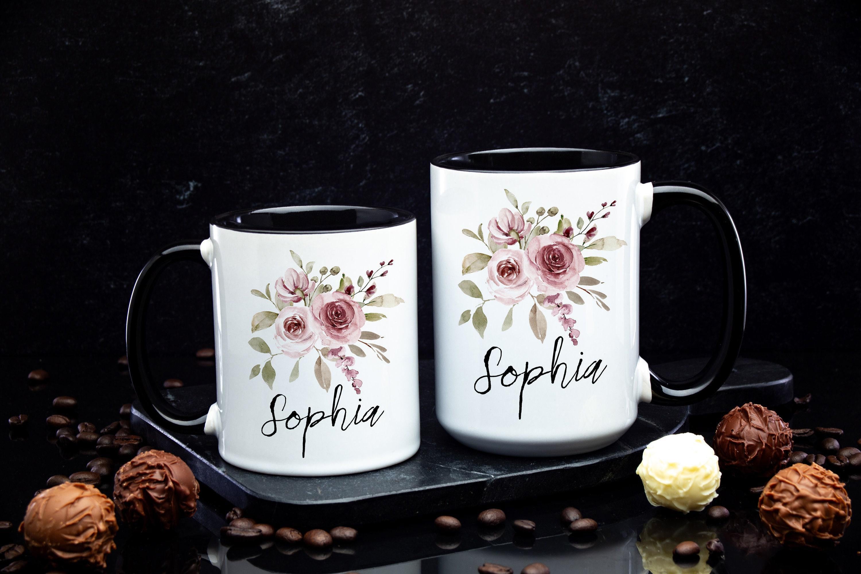 Personalized Coffee Mug for women - Pink Floral mug - Custom gift mug for her - Personalized gift - Custom Coffee Mug - Mothers Day Mug