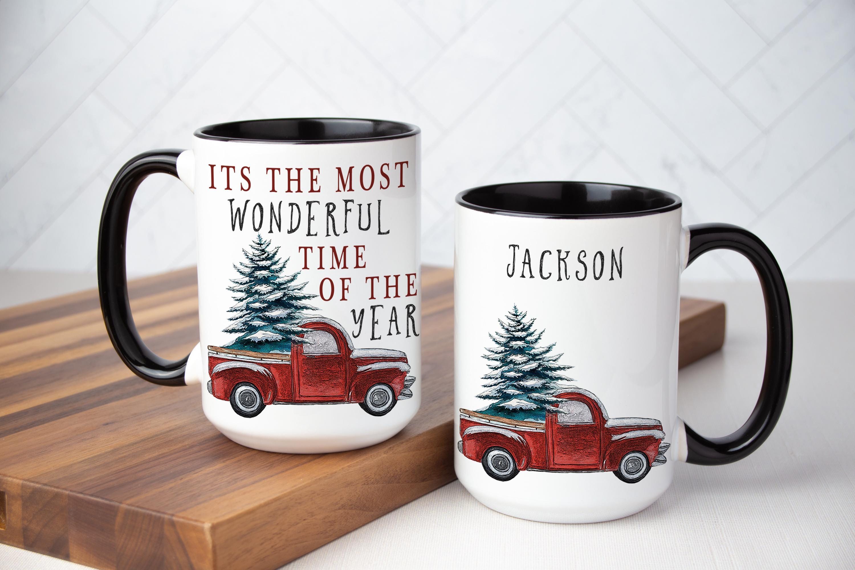 Personalized Christmas Truck Coffee Mug: Family Gift, Multiple Sizes & Colors Available (Giftbox included)