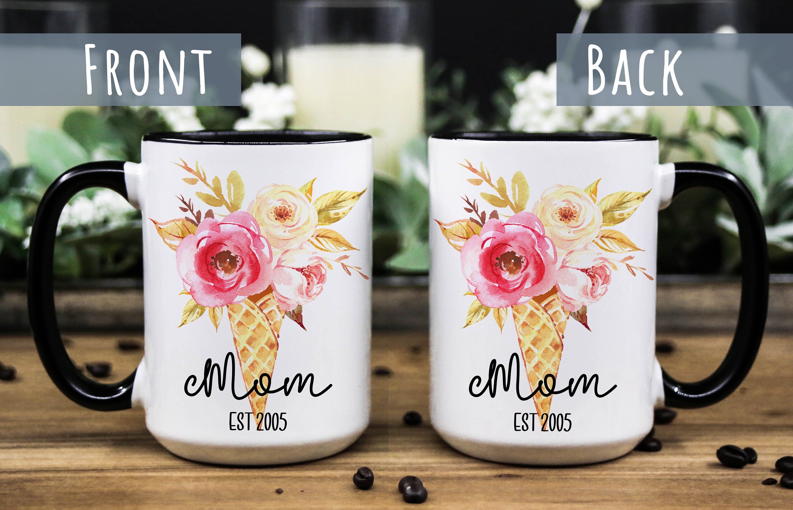 Personalized Floral Coffee Mug for Mom: Custom Name Gift