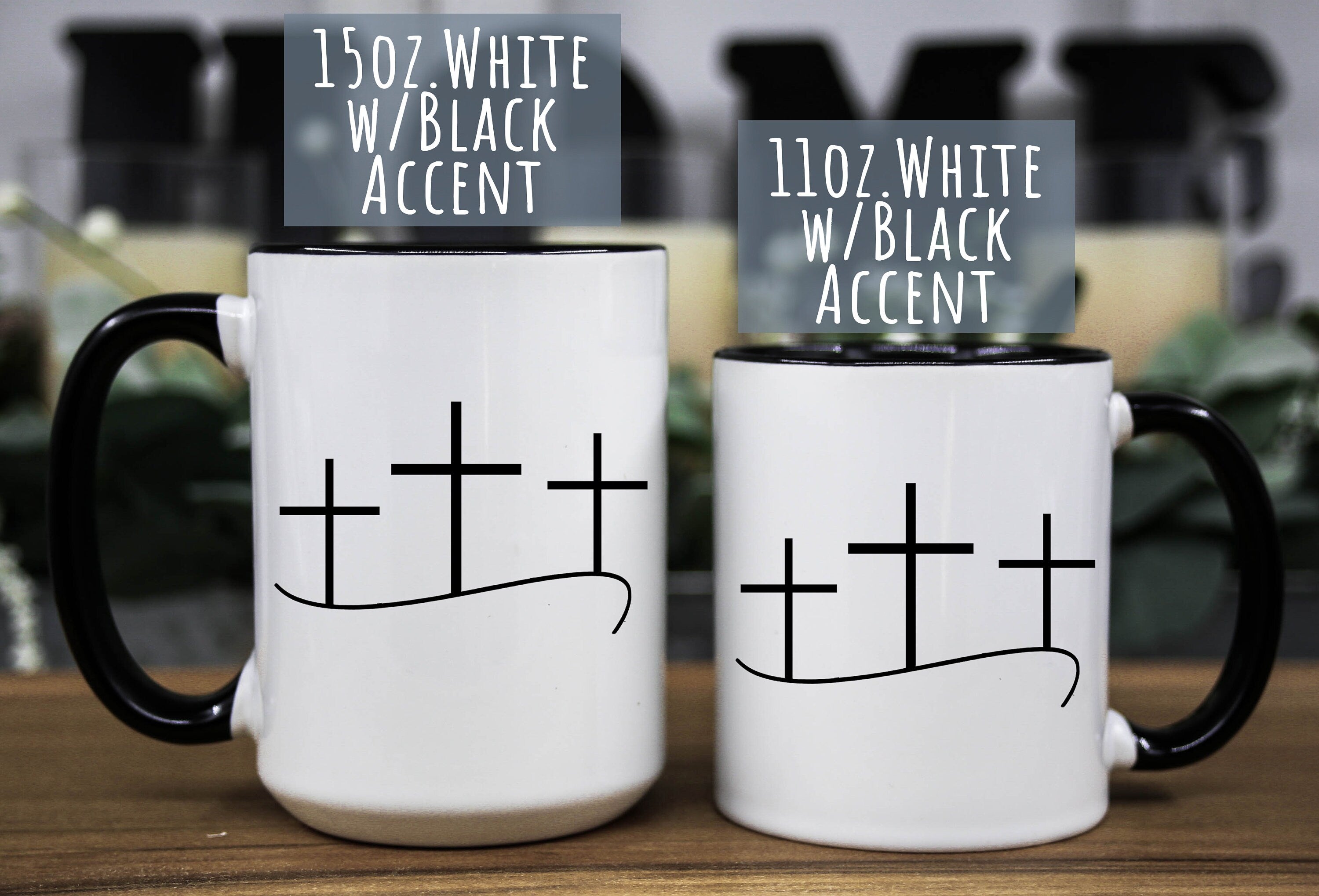 Christian Coffee Mug: Three Crosses Easter Gift, Multiple Sizes & Colors Available (Gift Box Included)