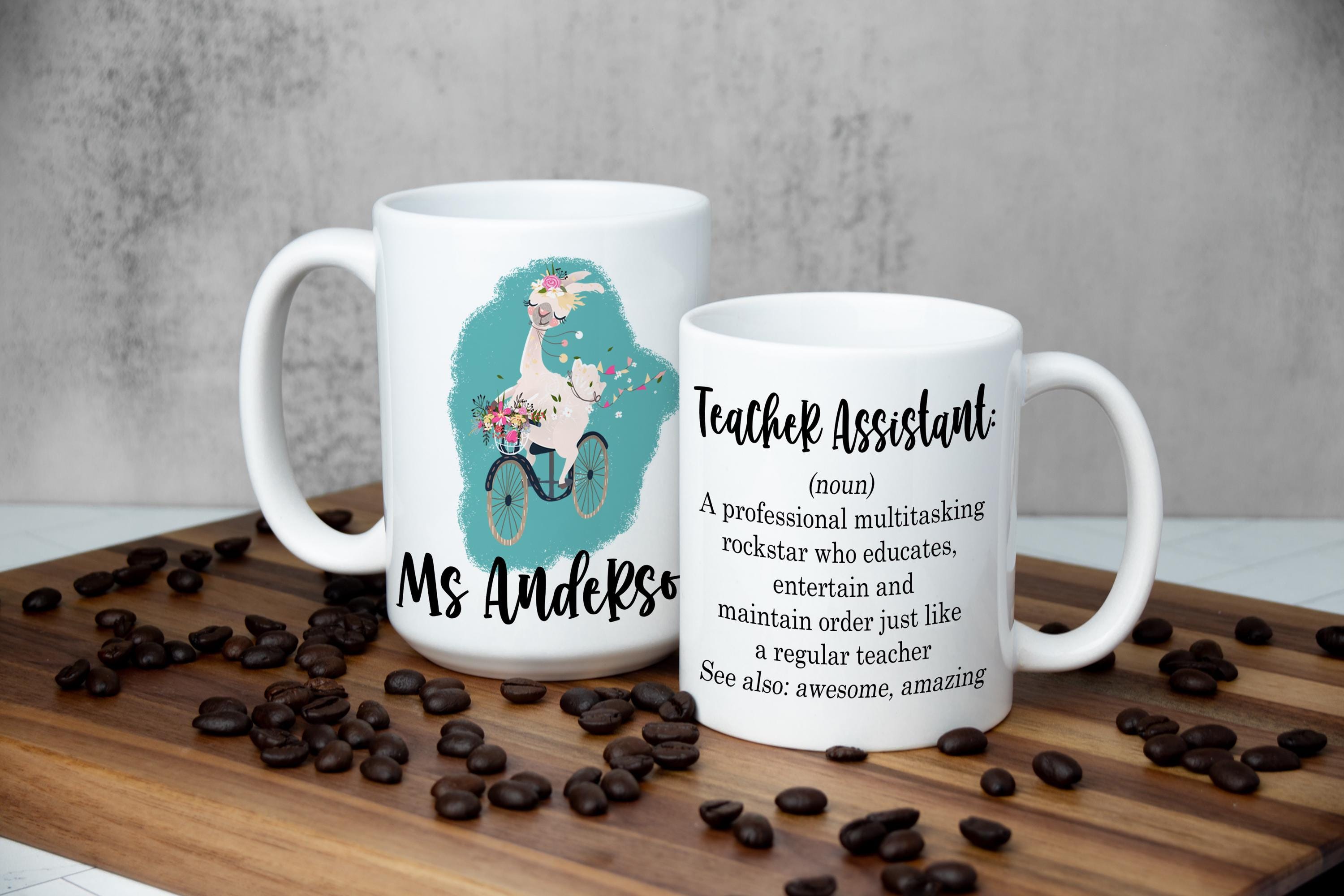 Teacher Assistant Llama Mug: Personalized Quote Option, Multiple Sizes & Colors Available (Gift Box Included)