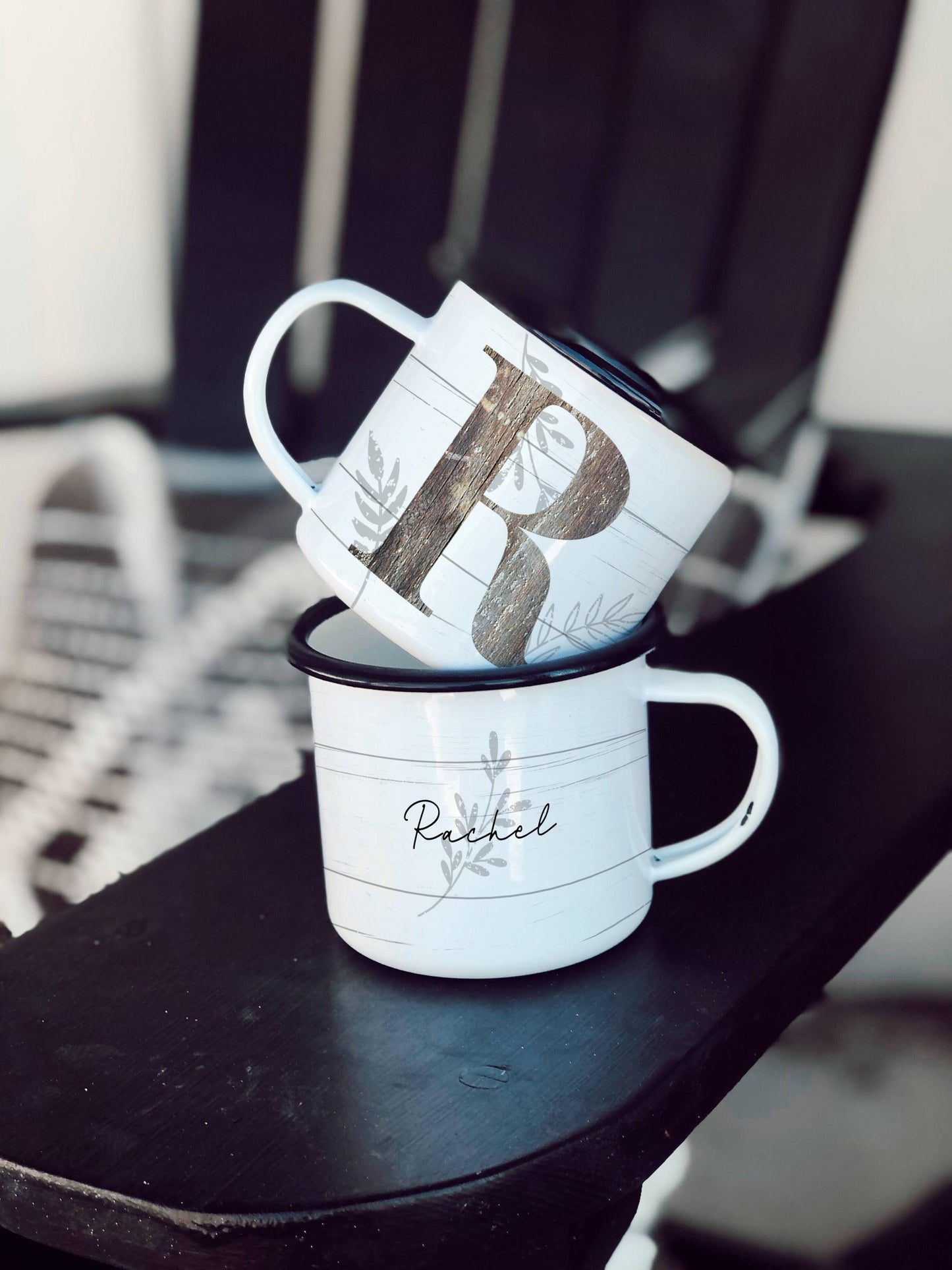 12oz/18oz Rustic Personalized Enamel Camp Cup, Farmhouse kitchen decor, Nature Lover Gift, Outdoor Adventure Gear for her/him