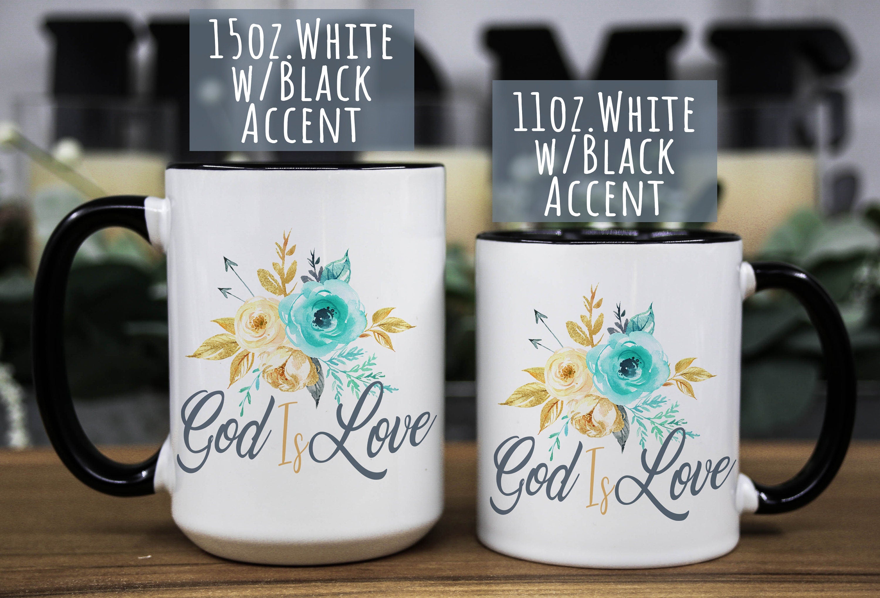God is Love Floral Coffee Mug: Inspirational Bible Quote Gift, Multiple Sizes & Colors Available