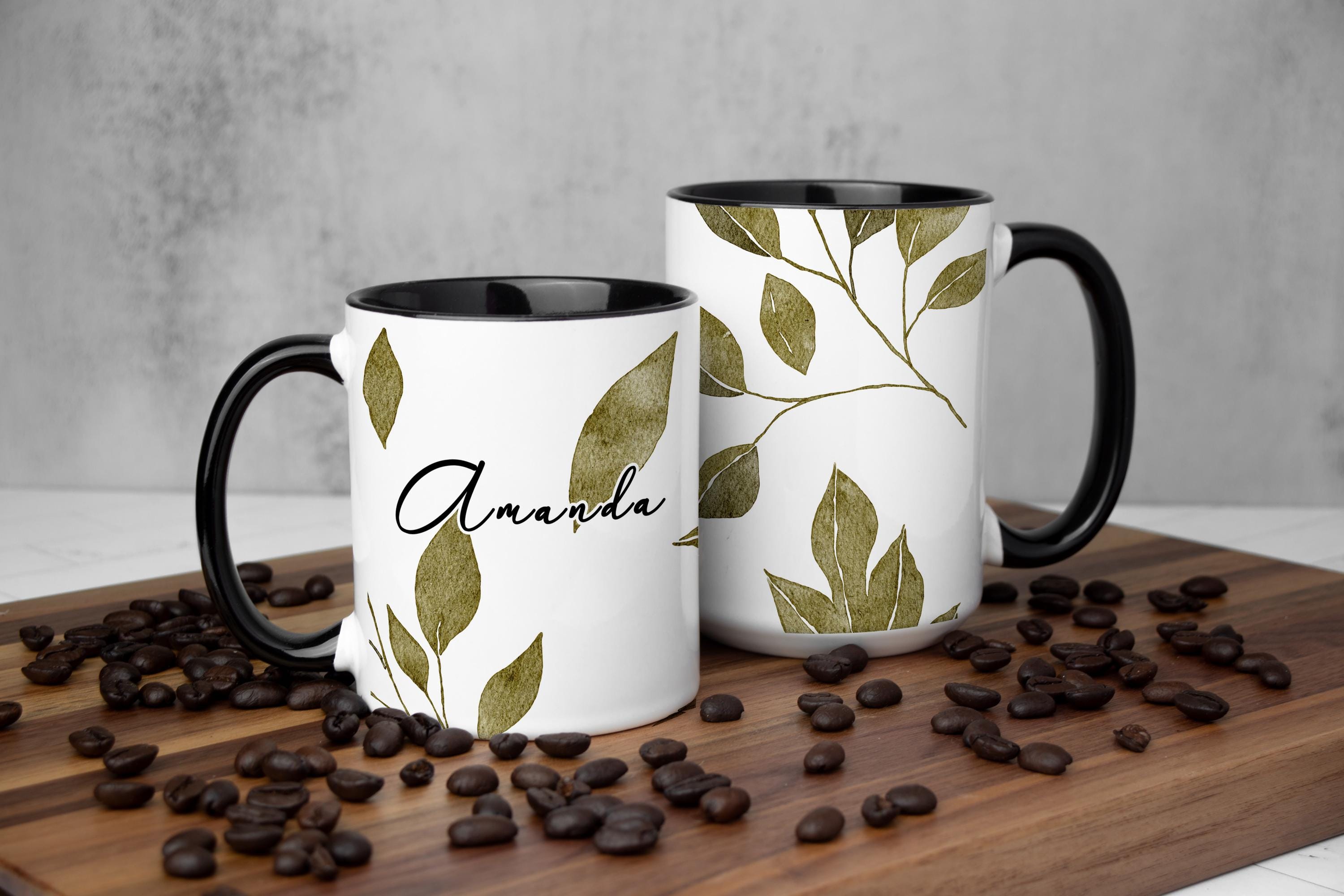 Autumn Green Leaf Coffee Mug: Personalized Botanical Gift